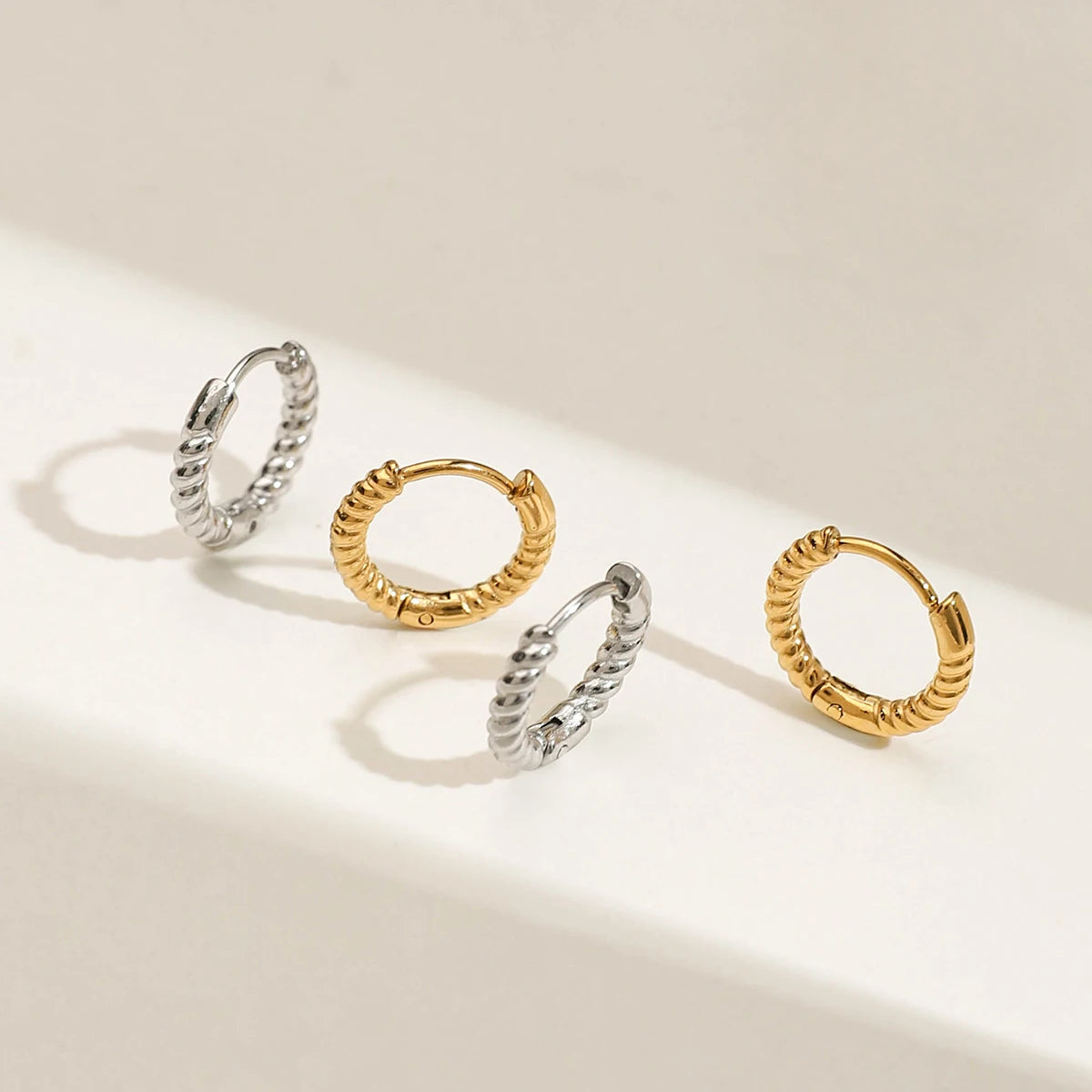 Uworld Minimal Classic Daily Fried Dough Twists Coil Ear Buckle Earrings 18k Gold Color Plated Stainless Steel Round Earrings Wo