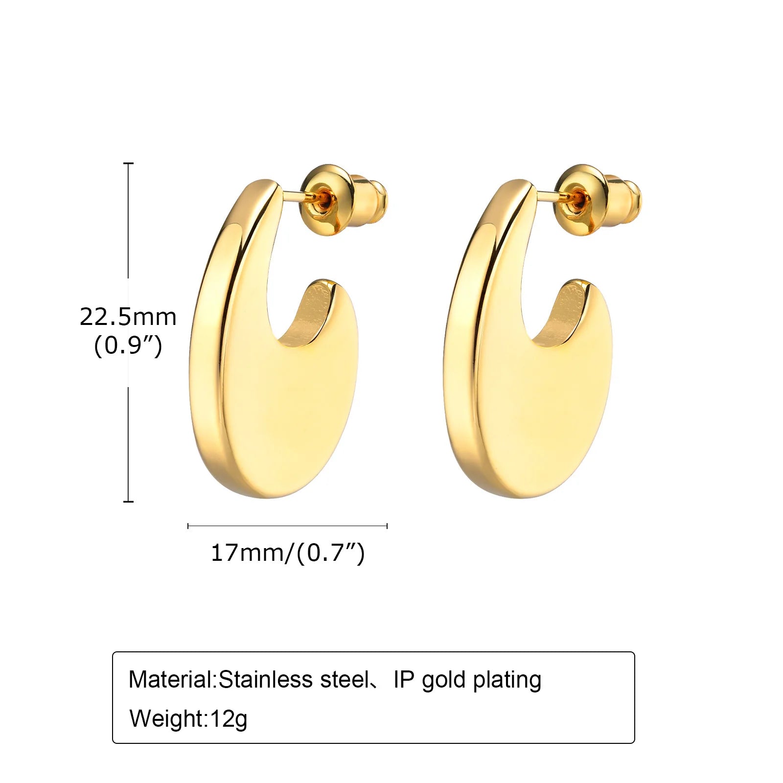Fashion Simple U Shaped Stud Earrings for Women Girls, Gold Color Stainless Steel Dainty Ear Gifts Party Ceremony Jewelry