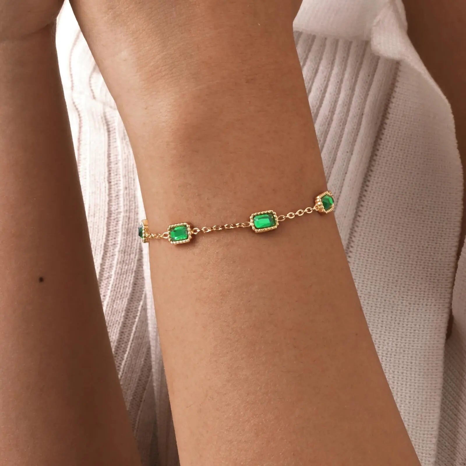 Retro Green Zircon Pendant Necklace For Women, Crystal Stone Chain Stainless Steel Gold Plated Luxury Birthday Gifts