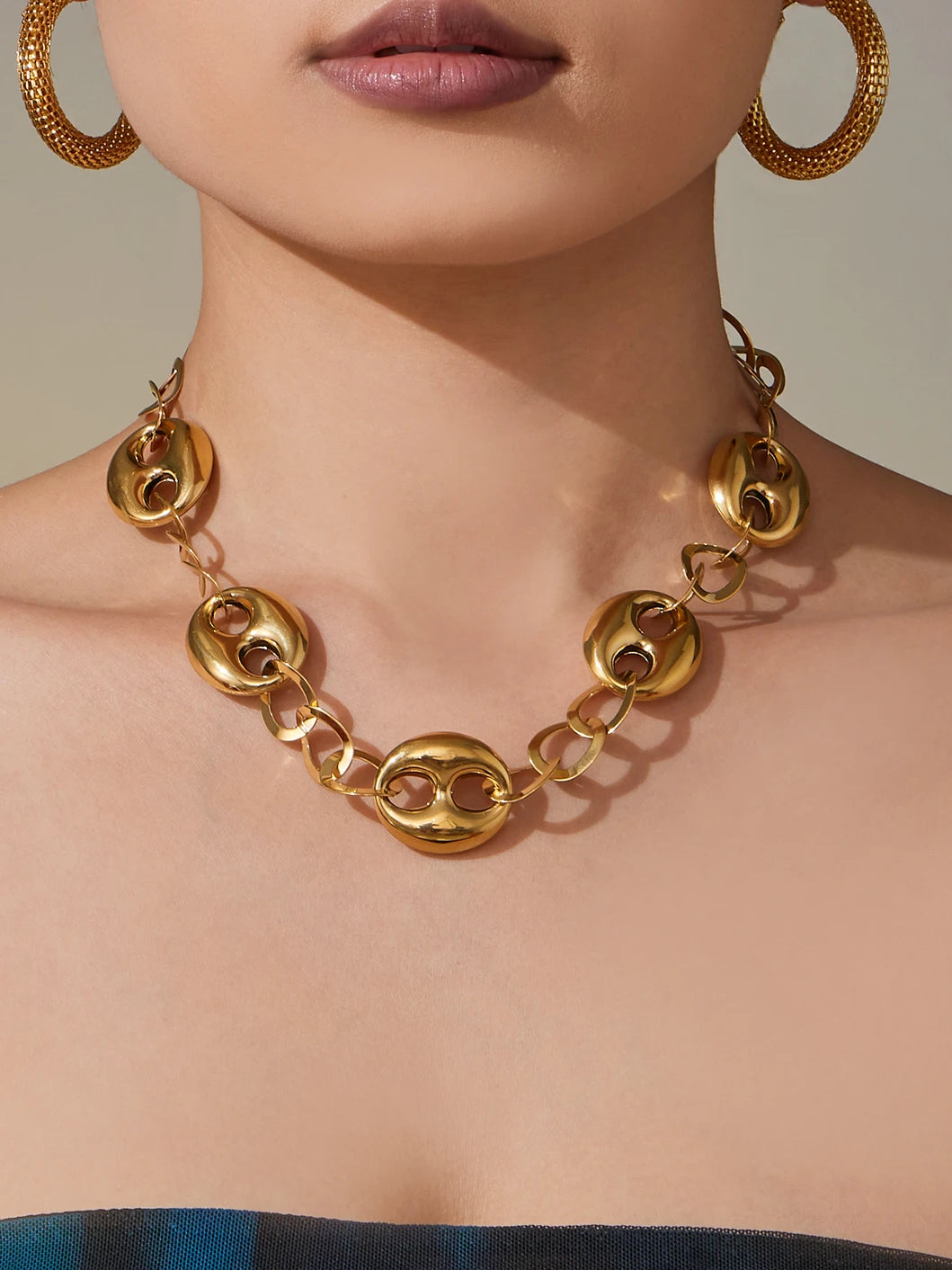 Nivora Popular Pig Nose Ring Chain Necklaces for Women Stainless Steel 18K PVD Gold Plated Charm Collar Choker Jewelry Gifts