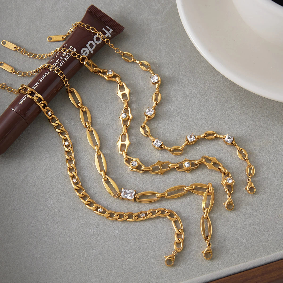 Uworld Classic Trendy 18K Gold Color Plated Inlay White Zircon Irregular Hollow Bracelet Waterproof Stainless Steel Jewelry Gift