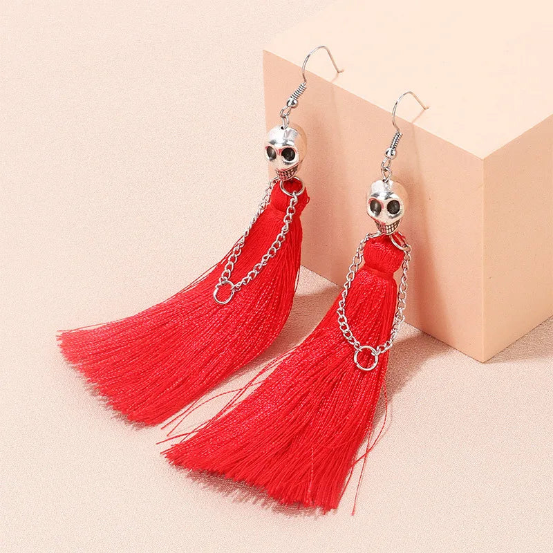 Gothic Punk Halloween Skeleton Drop Earrings For Women Creative Ethnic Long Tassel Skull Dangle Earring Party Festival Jewelry