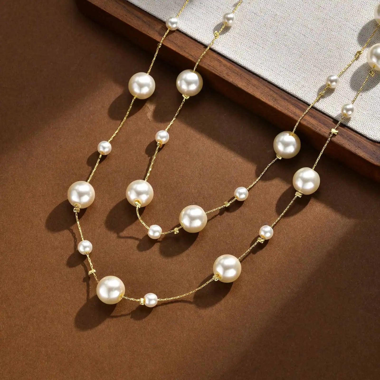 Pearl Layered Necklaces for Women, Fashion Long Imitation Pearls Beads Multiple Chain Choker Necklace, Wedding Party Jewelry