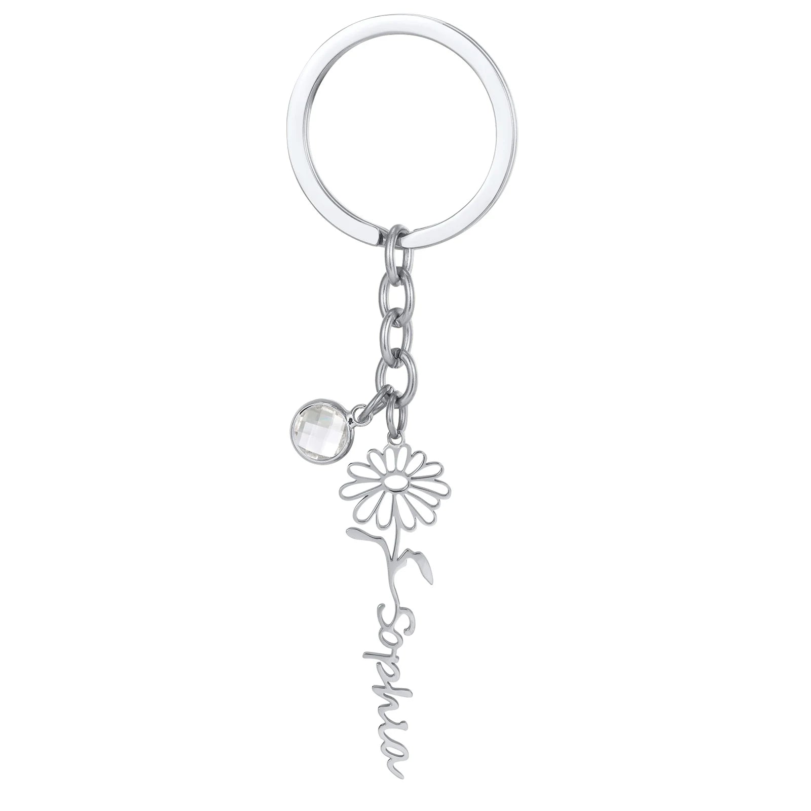 Birthday Flower Keychain Name Customized Stainless Steel Key Ring Cute Sweet Key Chains For Women Girls DIY Jewelry