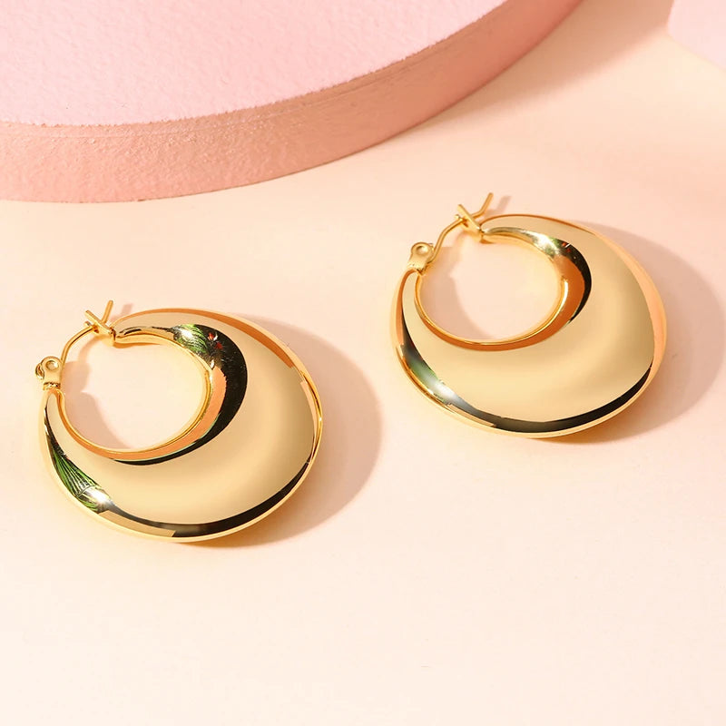 Charm Women Hoop Earring Moon Design Stainless Steel Meniscus Earrings