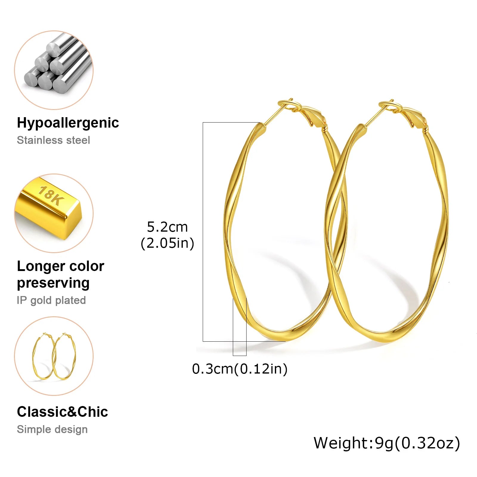 Twist Circle Hoop Earrings for Women, Stainless Steel Click-Top Mobius Hoop Huggies Earring, Tarnish and Nickel Free