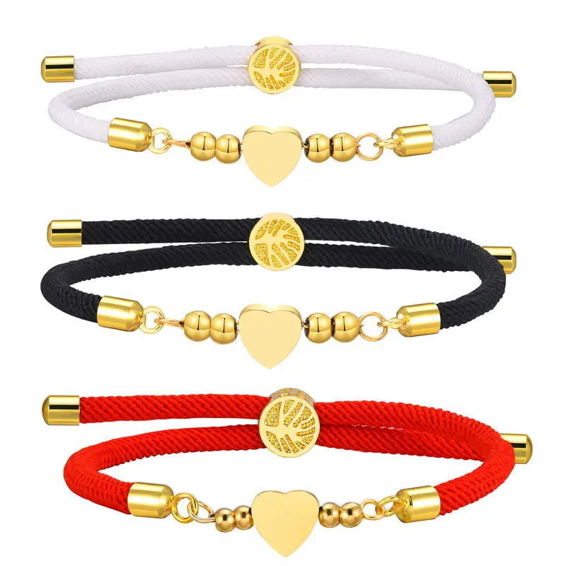 Nautical Woven Friendship Milan Rope Heart Bracelet,Handmade Wrap String Stainless Steel Beaded with Tree of Life Bracelets