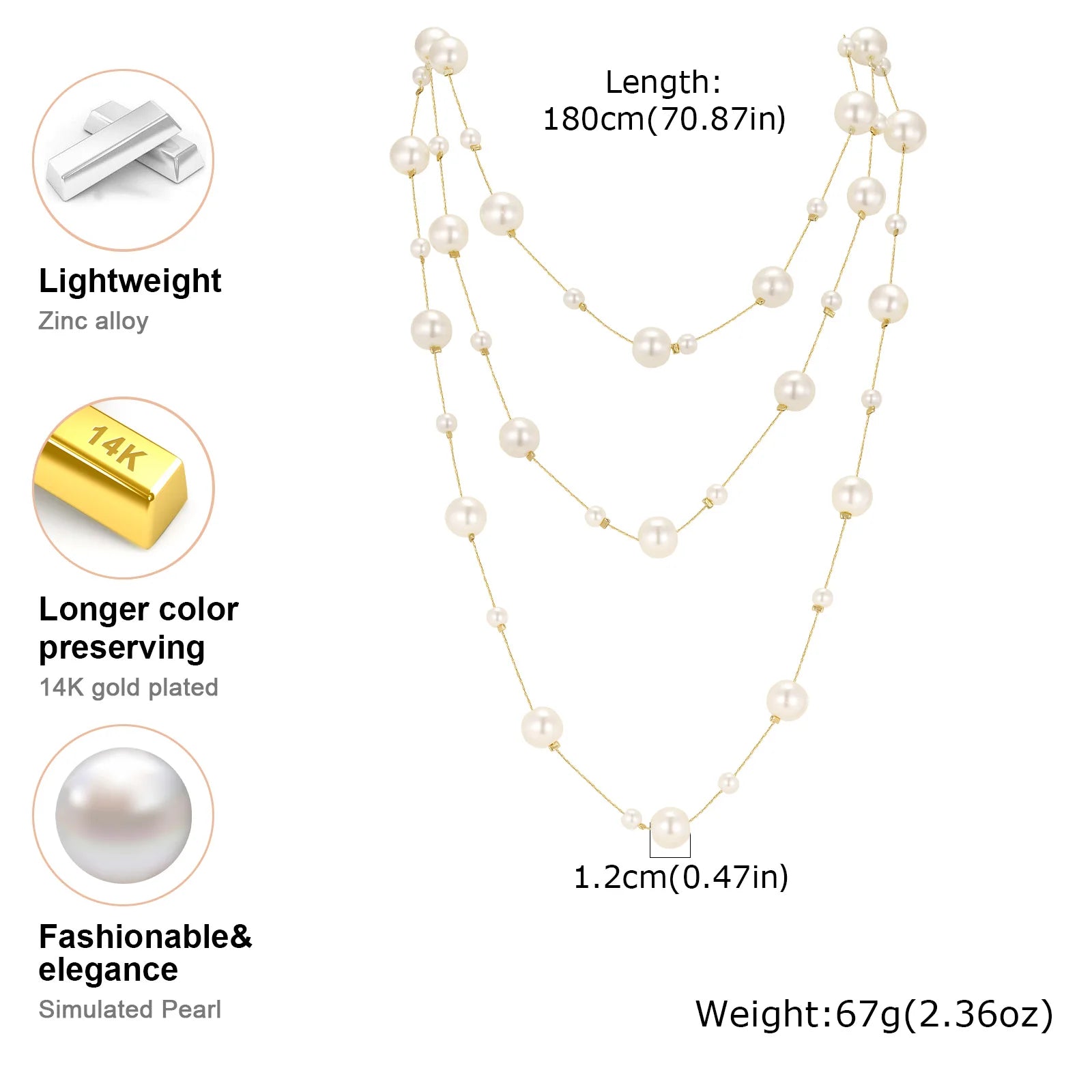 Pearl Layered Necklaces for Women, Fashion Long Imitation Pearls Beads Multiple Chain Choker Necklace, Wedding Party Jewelry