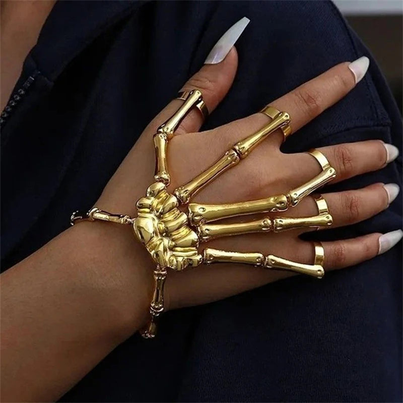 Gothic Punk Skeleton Hand Bracelet For Women Men Hand Skull Skeleton Bone Hand Flexible Finger Bangles Party Hip Hop Jewelry