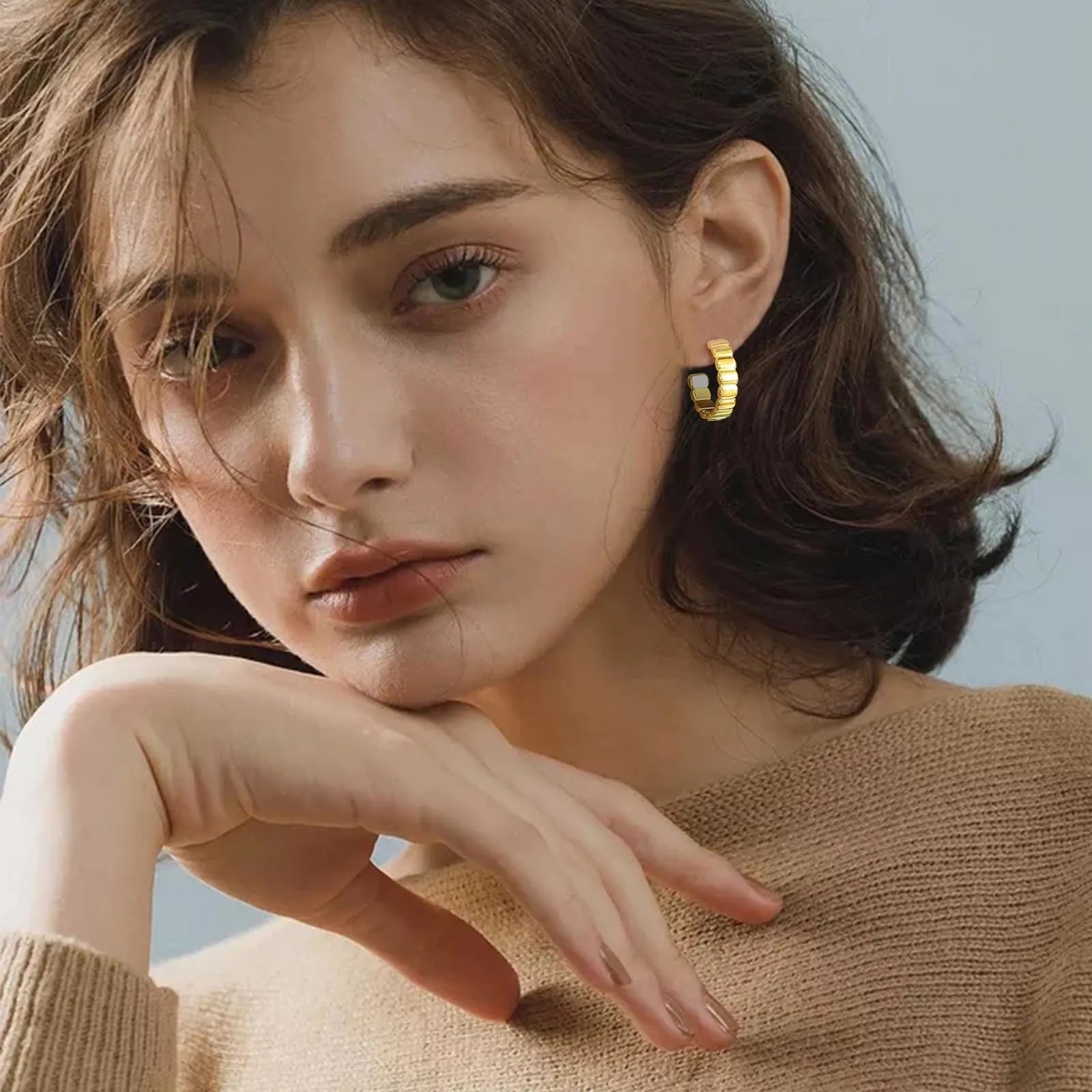 Chic Gold Color Rectangle Geometric Hoop Earrings Women Gift Jewelry,Stainless Steel Birthday Party Wearing boucle d'oreille