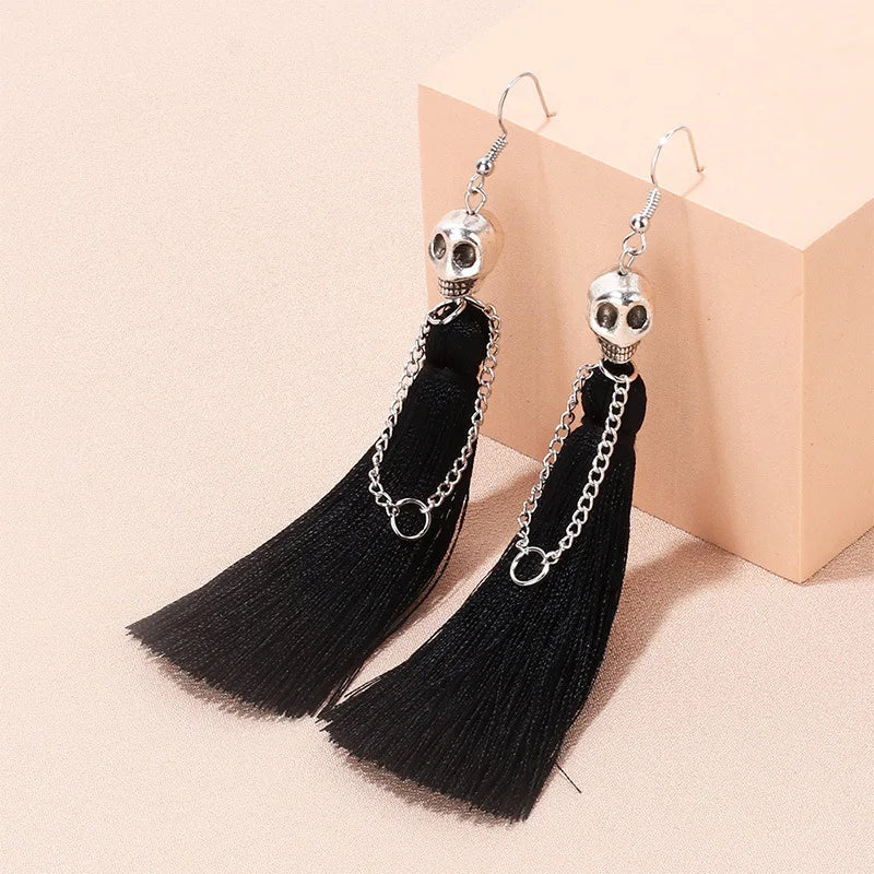 Gothic Punk Halloween Skeleton Drop Earrings For Women Creative Ethnic Long Tassel Skull Dangle Earring Party Festival Jewelry