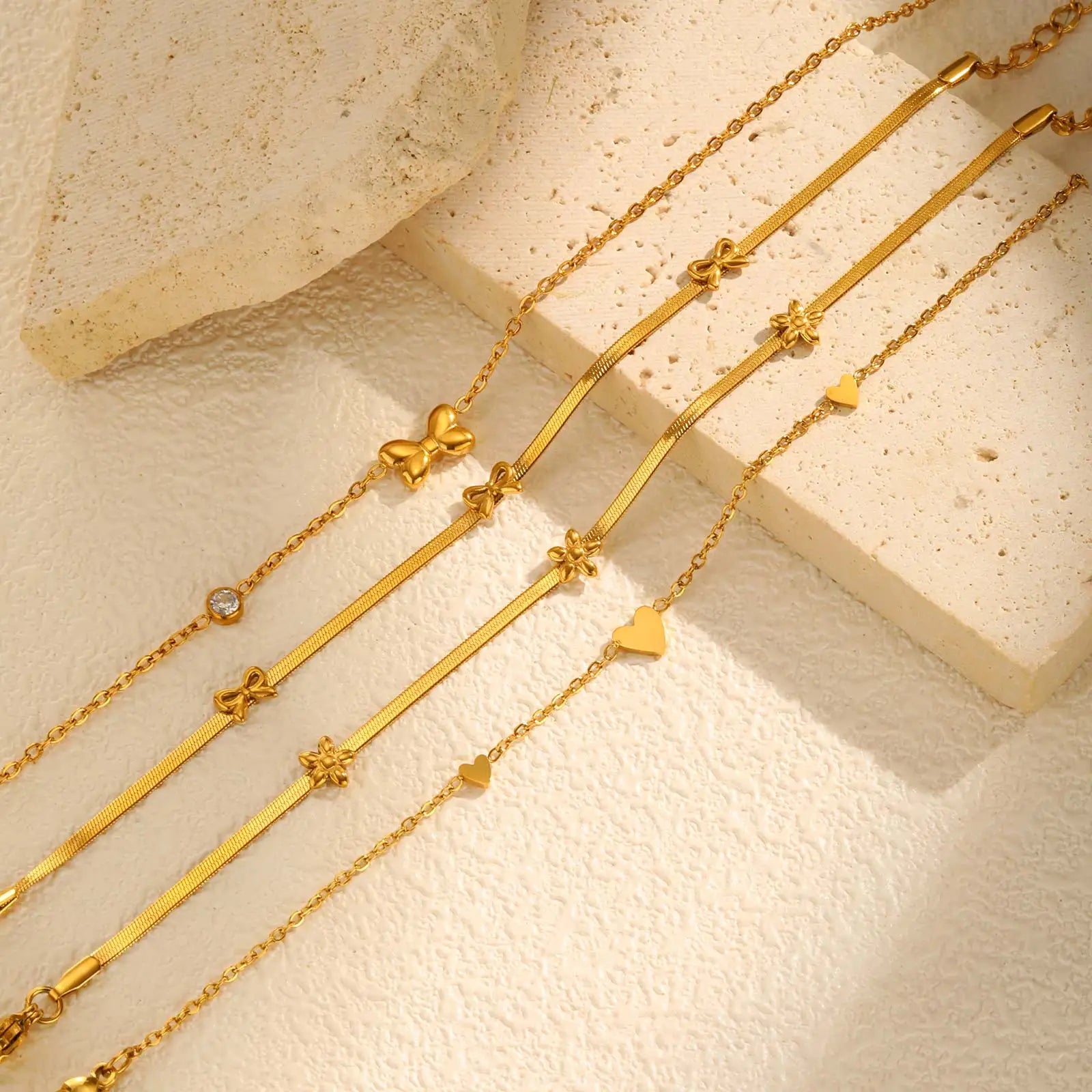 Stainless Steel Flat Rolo Chain Heart Bracelet for Women,Blade Chain Bracelets with Butterfly Accessories,Fashion Jewelry Gift