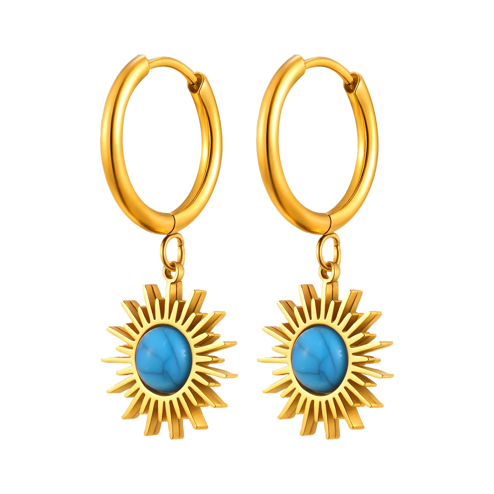 3 Pairs Turquoise Stud Earrings for Women,Gold Plated Natural Stone Stainless Steel Earrings,Trendy Set Geometric Jewelry Gifts