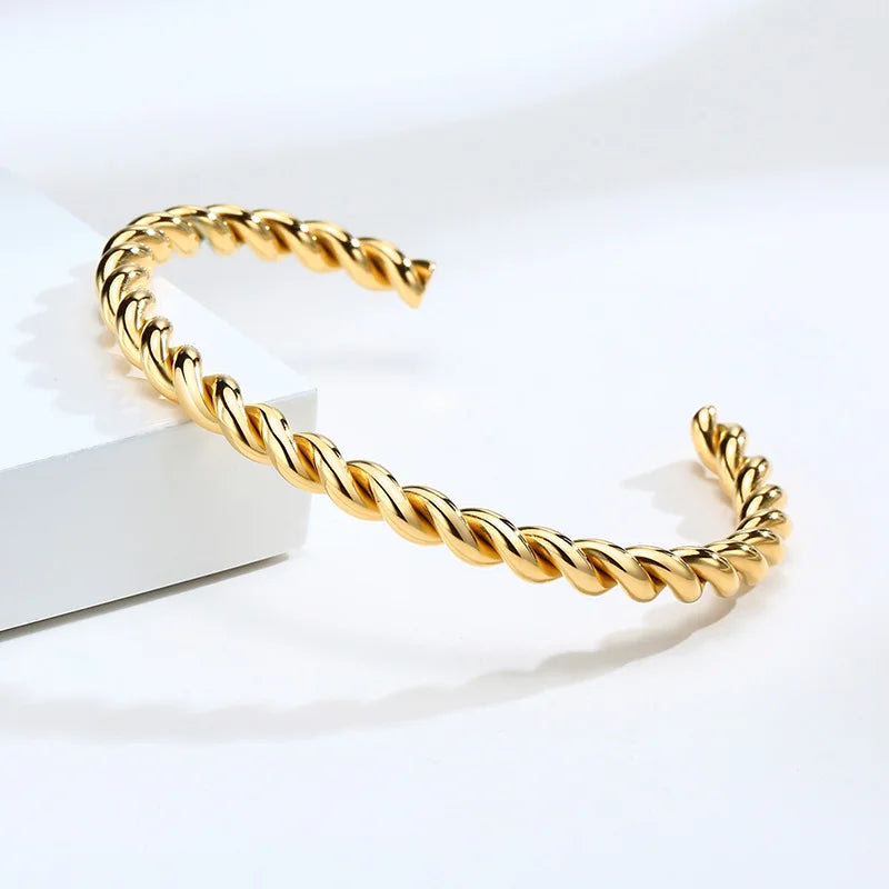 Twisted Bangle Open Cuff Bracelet 100% Stainless Steel Rope Twisted Bracelet Women Jewelry Minimalist Style