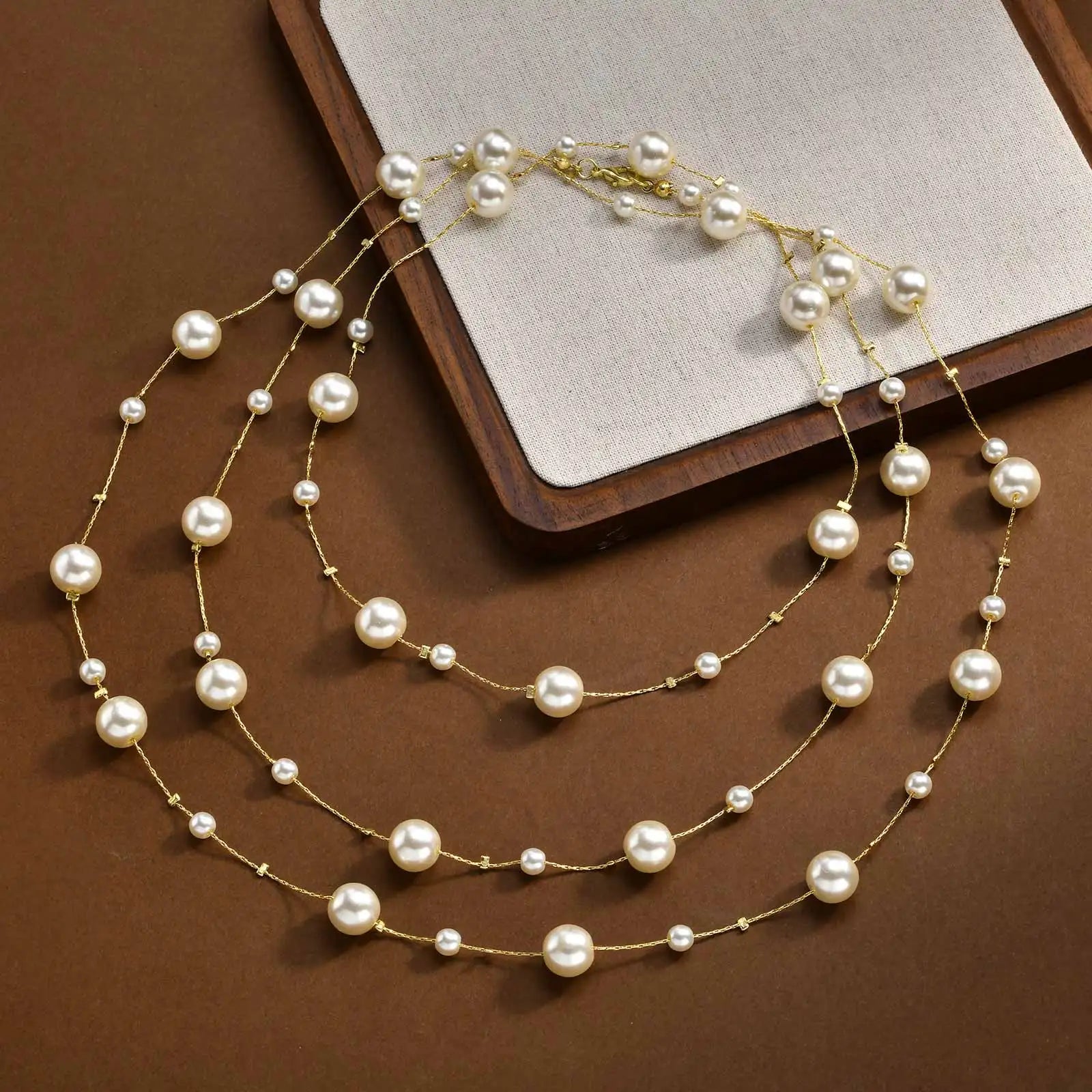 Pearl Layered Necklaces for Women, Fashion Long Imitation Pearls Beads Multiple Chain Choker Necklace, Wedding Party Jewelry