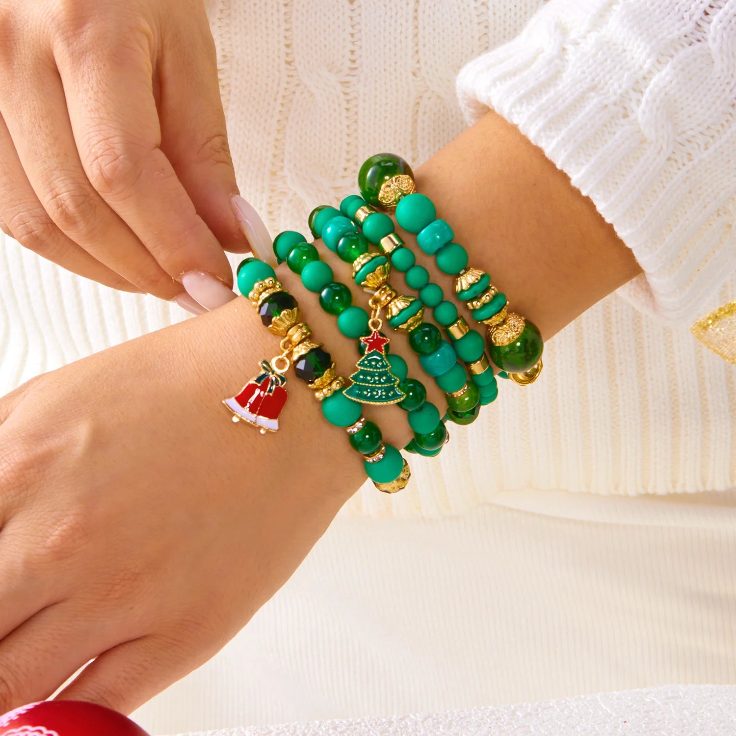 5 Pcs/Set Merry Christmas Santa Claus Xmas Tree Bracelet For Women Colorful Crystal Beads Snowflake Bracelets New Year Jewelry