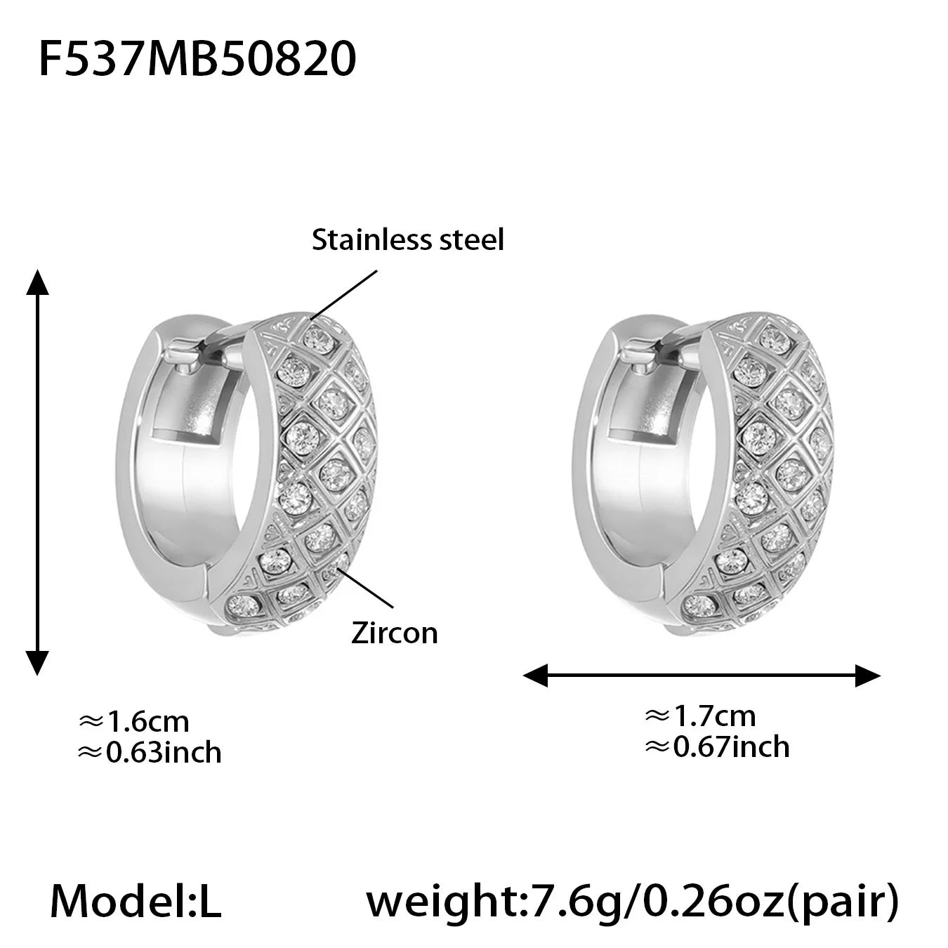 Nivora Stainless Steel Zircon Women Hoop Earrings Metal Texture PVD Gold Plated Hypoallergenic Wedding Banquet Earrings Jewelry