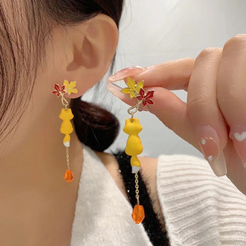 Chinese Style Cloud Crane Dangle Earrings For Women Asymmetric Long Tassel Cute Rabbit Flower Cartoon Earring Party Jewelry Gift