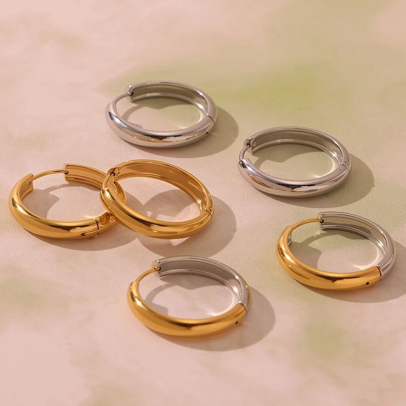 Nivora 18K Gold Plated Polished Smooth Women Hoop Earrings High Quality Stainless Steel Hypoallergenic Earring For Women Jewelry