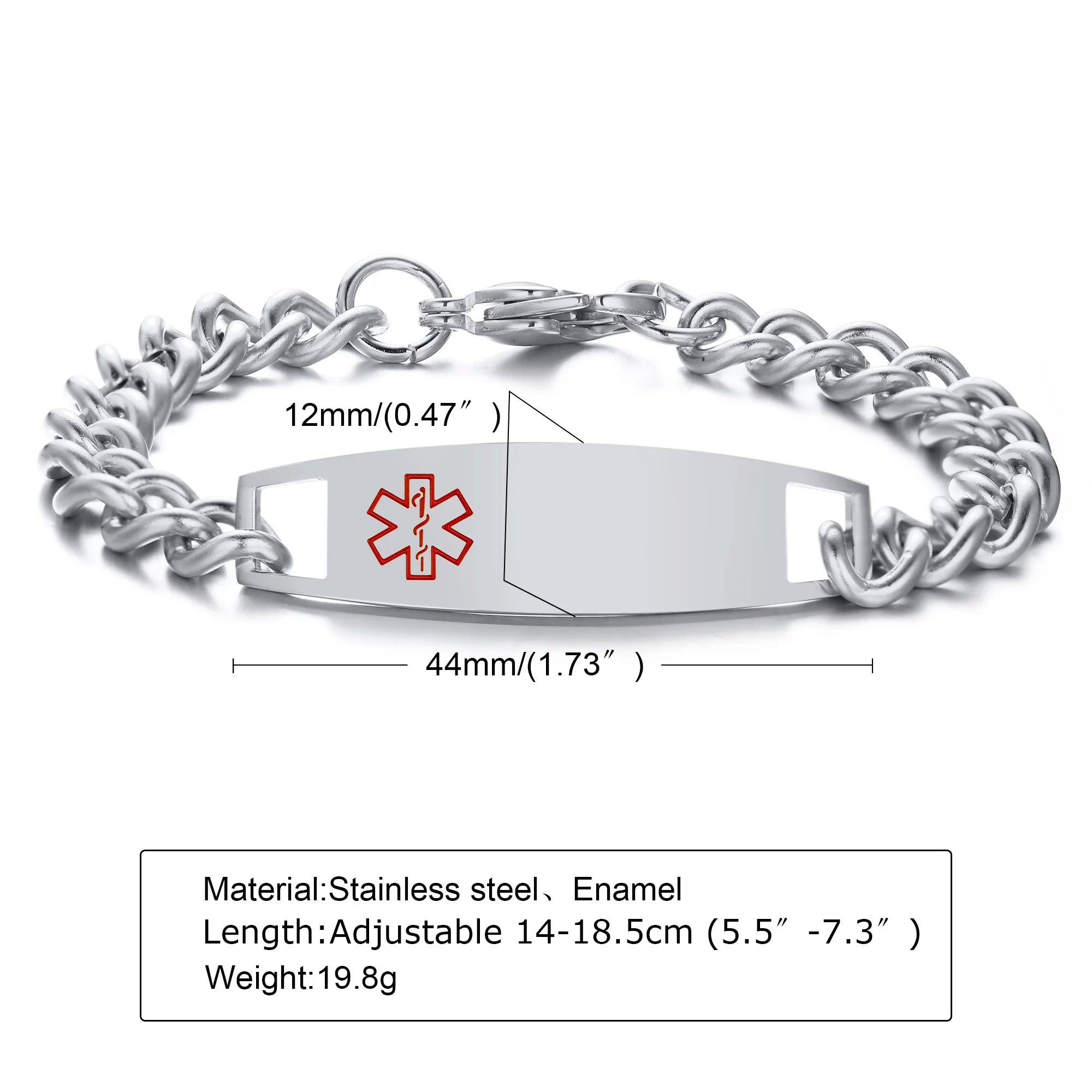 Stainless Steel ID Medical Bracelets with Medical LOGO, Autism Bracelets, Jewelry Gifts