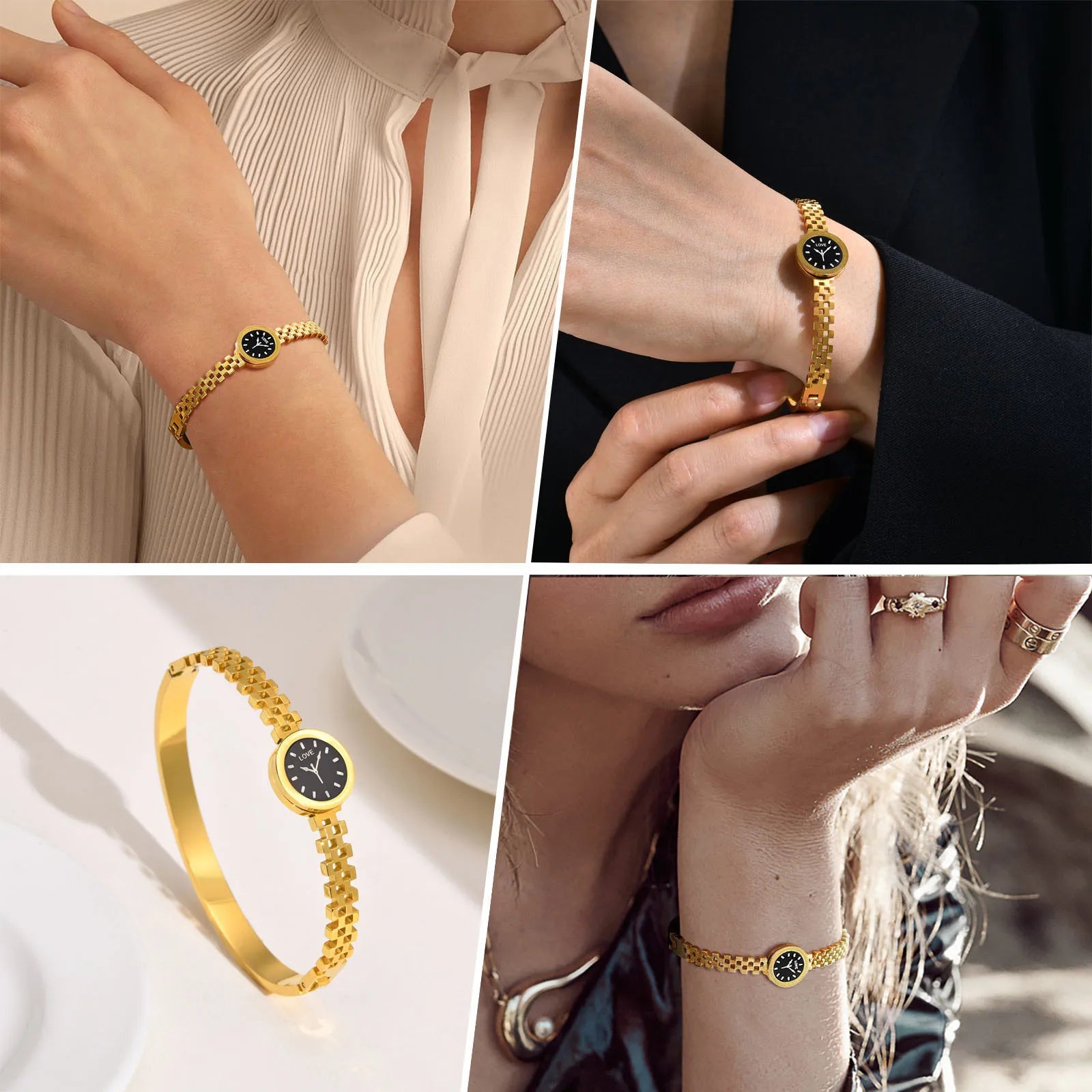 Women Cuff Bracelet Bangle, Stainless Steel Watch Shape Statement Love Gift