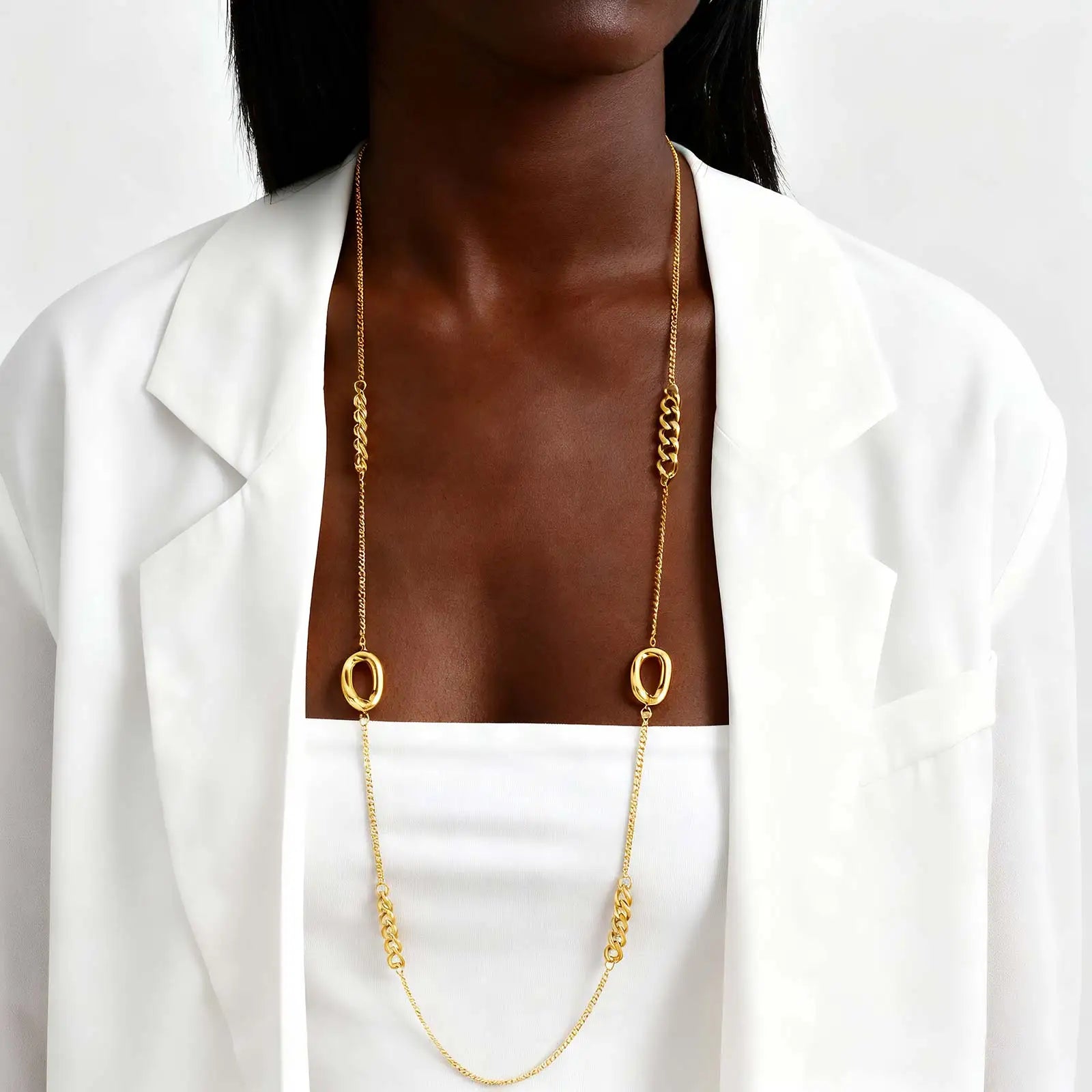 Irregular Stackable Necklace for Women Girls,Gold Plated Stainless Steel Ring-shaped Geometric Necklaces,Charm Dress Jewelry