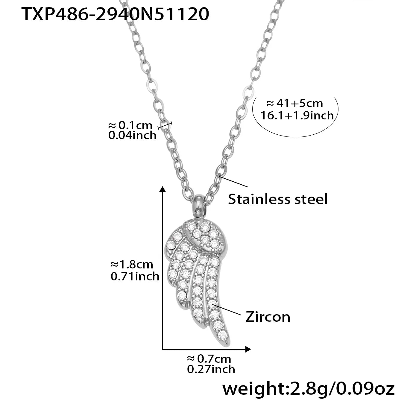 Nivora Wings Cubic Zirconia Pendant Chain Necklaces Bracelets Rings Earrings for Women Stainless Steel Wedding Banquet Jewelry