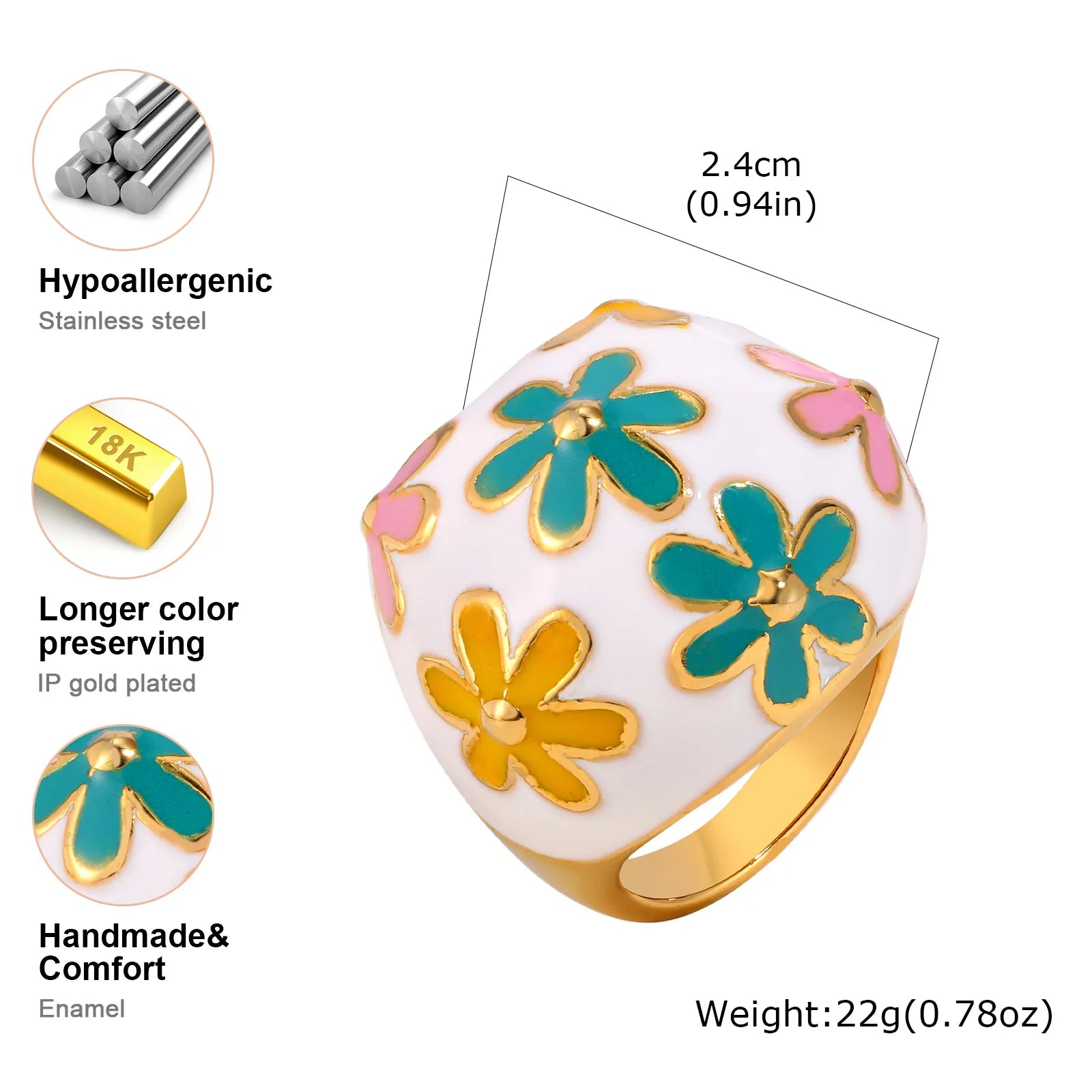 Stainless Steel Chunky Flower Ring for Women,  Irregular Party Ring Gold Plated Tarnish Free Jewelry