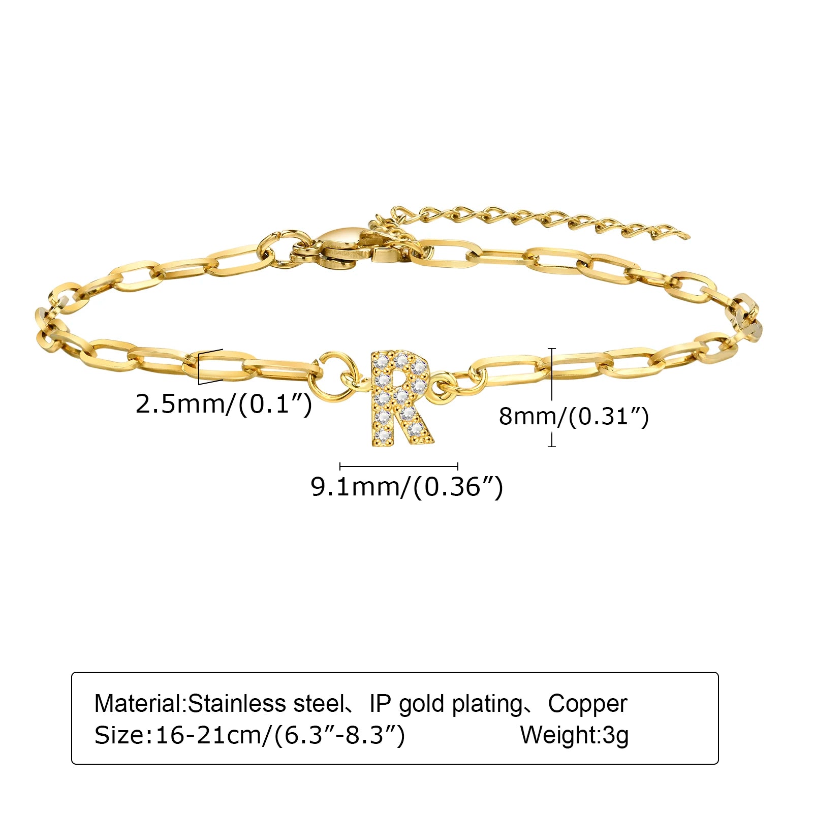 Fashion Jewelry CZ Stone Initial Bracelets for Women Girls, 26 Letters A-Z Adjustable Chic Dainty Stainless Steel Chain Bracelet