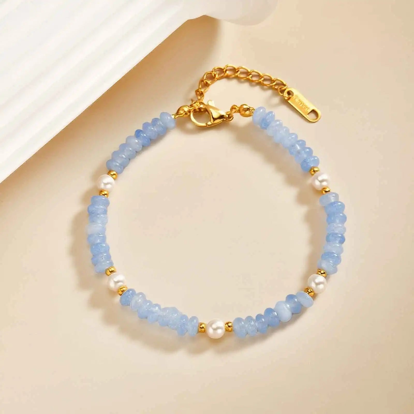 Colorful Crystal Heart-shaped Beaded Bracelet for Women,Gold Plated Stainless Steel Imitation Pearl Bracelets,Fashion Jewelry Gi
