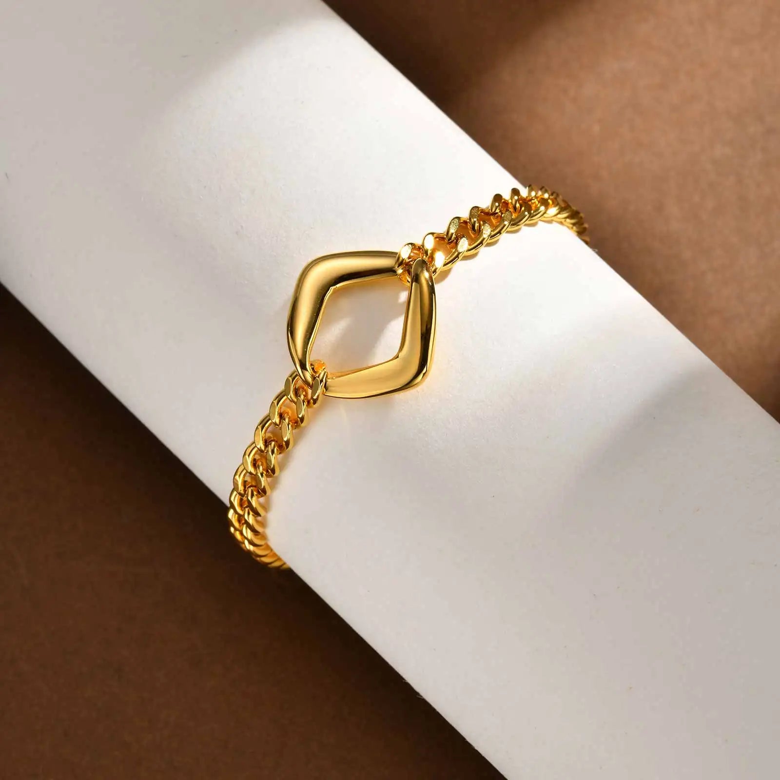 Elegant Minimalist Cuban Chain Bracelet for Women, Adjustable Hollow Geometric Stainless Steel Fashion Jewelry