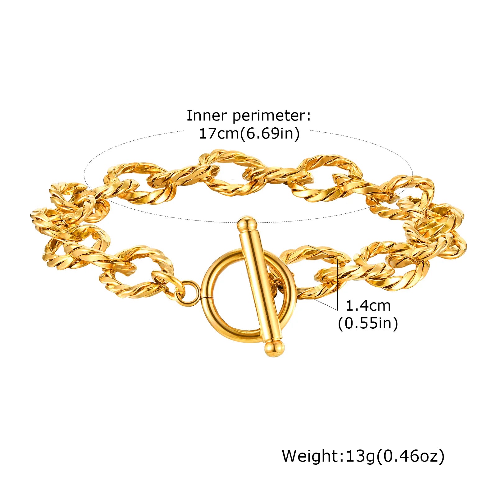 Women's Twisted Ring-connected Toggle-clasps Bracelet,Stainless Steel 18K Gold Plated Rolo Chain Bracelets,OT Lock Jewelry Gifts
