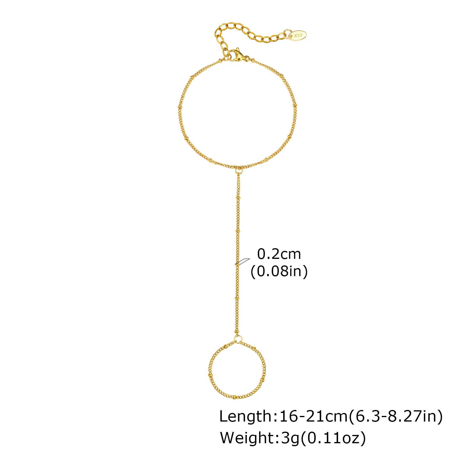 Stainless Steel Hand Chain Bracelet Ring for Women, 18k Gold Plated Bracelets Link Adjustable, Fashion Party Elegant Jewerlry