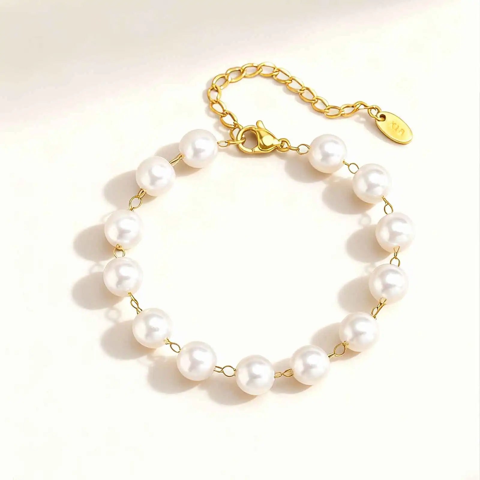 Elegant Imitation Pearl Bracelet for Women,Stainless Steel Waterproof  Beaded Chain Bracelets,Daily New Fashion Jewelry Gift
