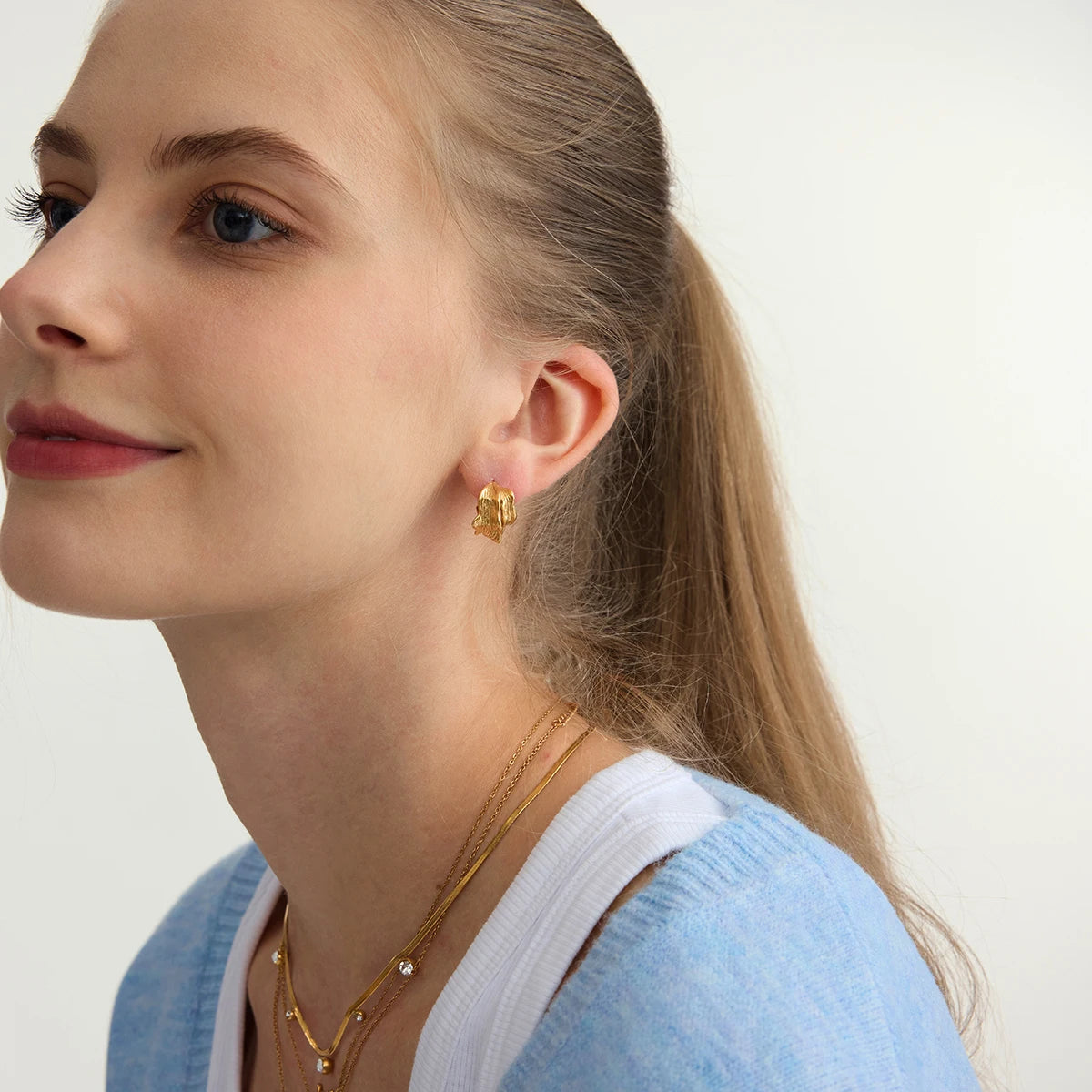 Uworld Personalized Statement Stainless Steel Waterproof Ribbed Wave Hollow C-Ring Earrings Ear Bone Jewelry