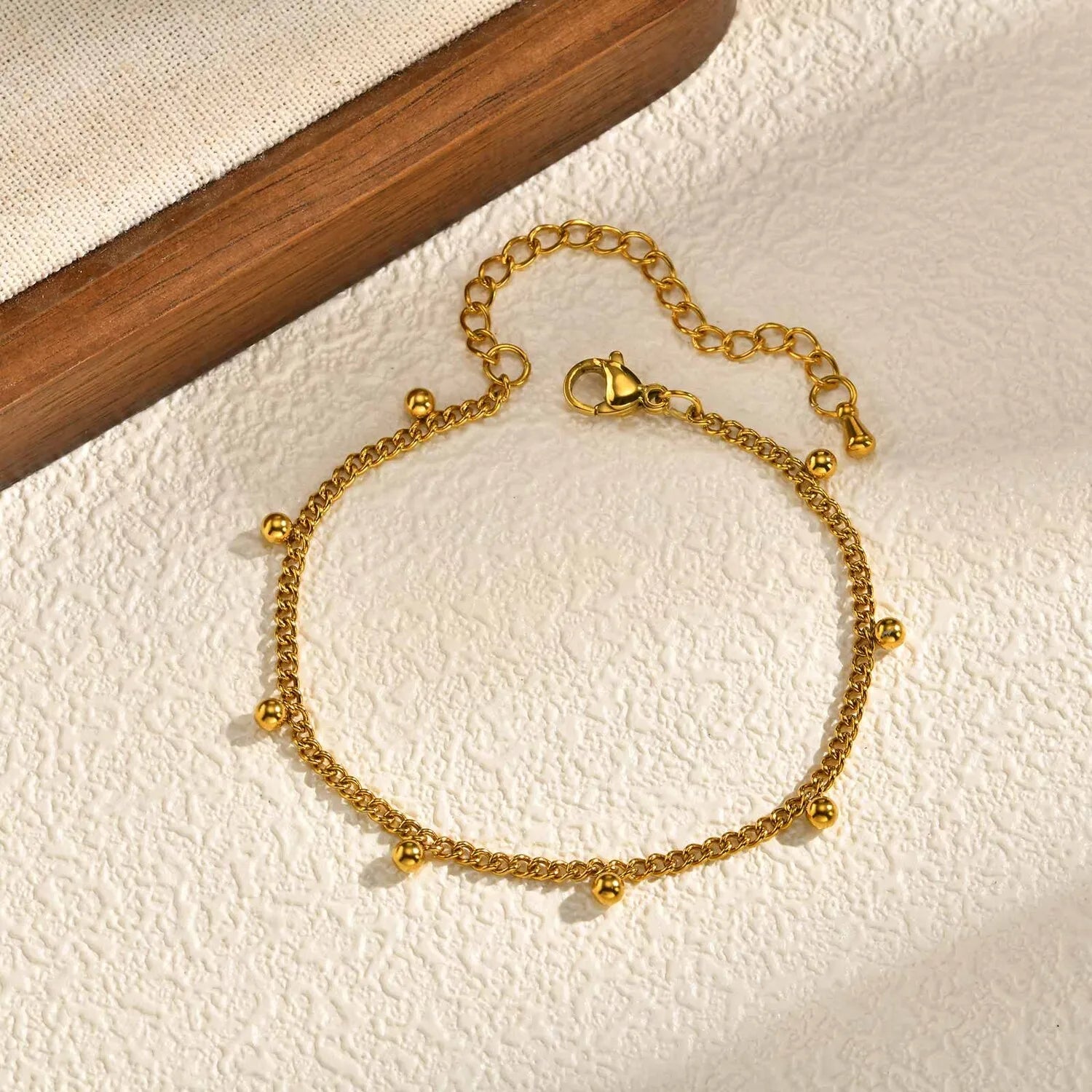 Delicate Stainless Steel Beads Cuban Chain Bracelet,water Resistant Metal Link Stack Jewelry for Women