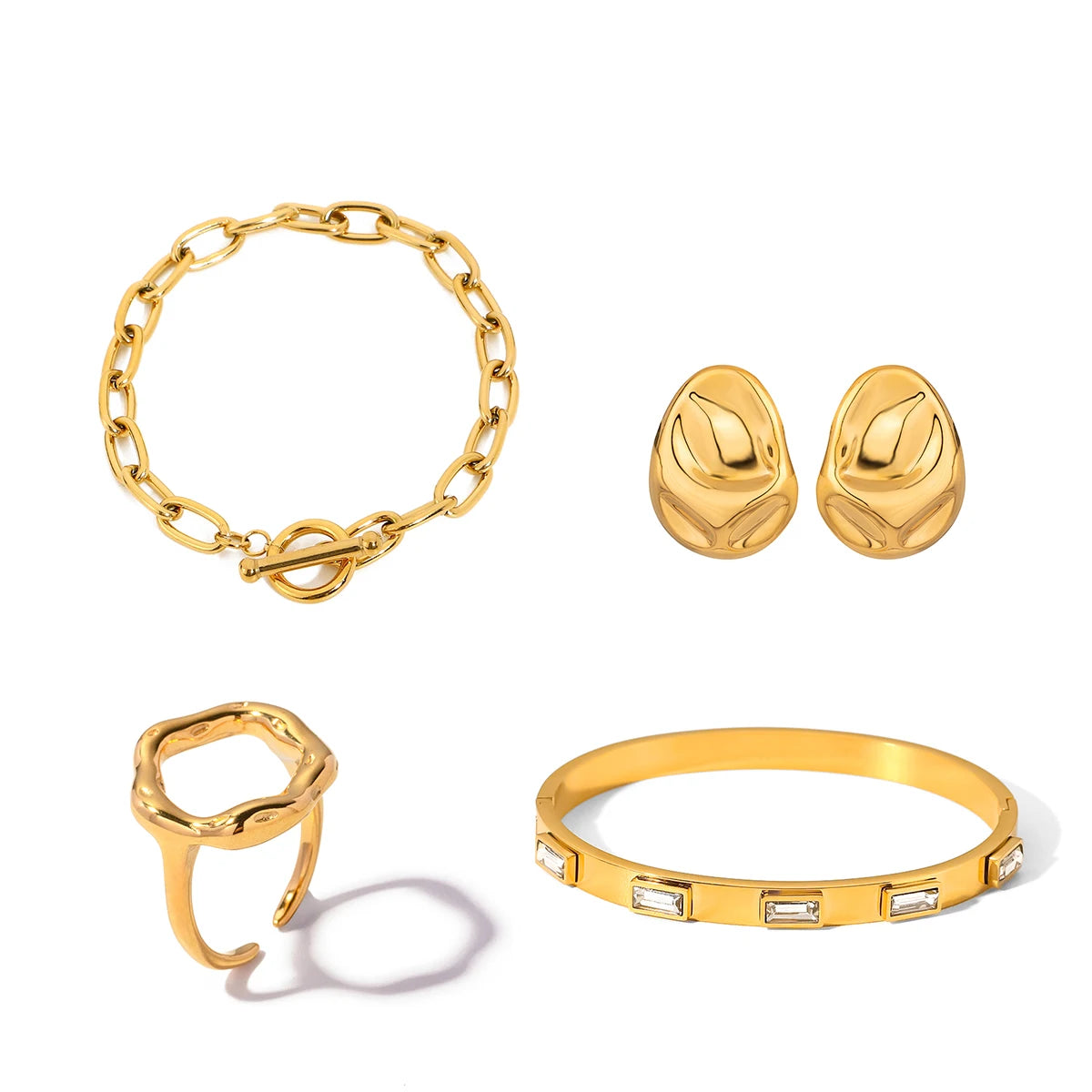 Uworld Texture Large Earrings Zircon Bracelet Stacked Chain Adjustable Jewelry Women's Jewelry Gift for Her