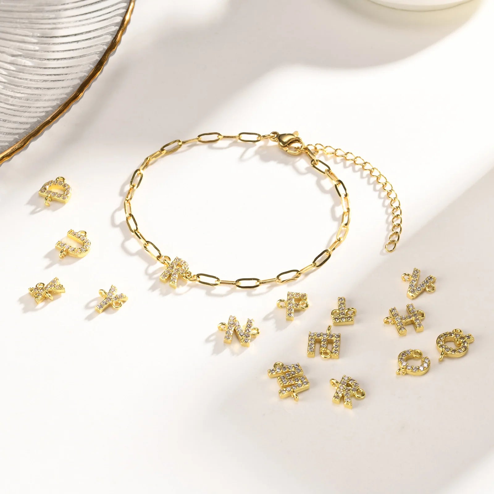 Fashion Jewelry CZ Stone Initial Bracelets for Women Girls, 26 Letters A-Z Adjustable Chic Dainty Stainless Steel Chain Bracelet