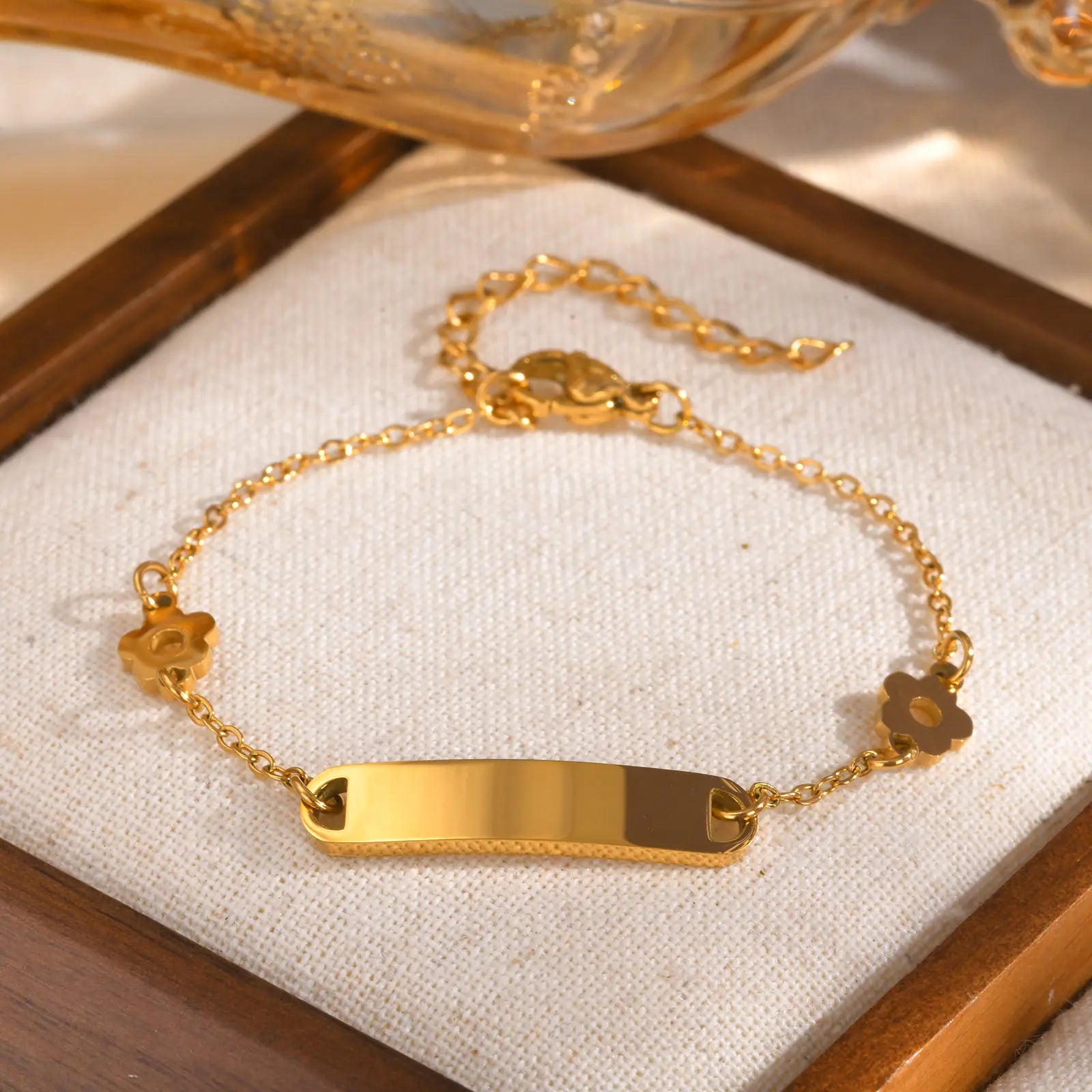 Custom Rolo Chain Flower Curved Bracelets for Women Girls,Anti Allergy Stainless Steel Bracelet,Personalized Name Jewelery Gifts