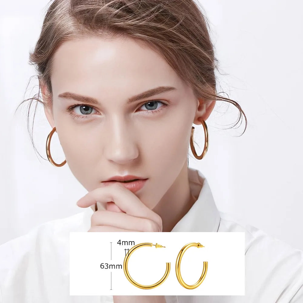 Unique U-Shape Hoop Earrings for Women, Stainless Steel Earring, Minimalist Statement Ball Piercing Ear Accessories
