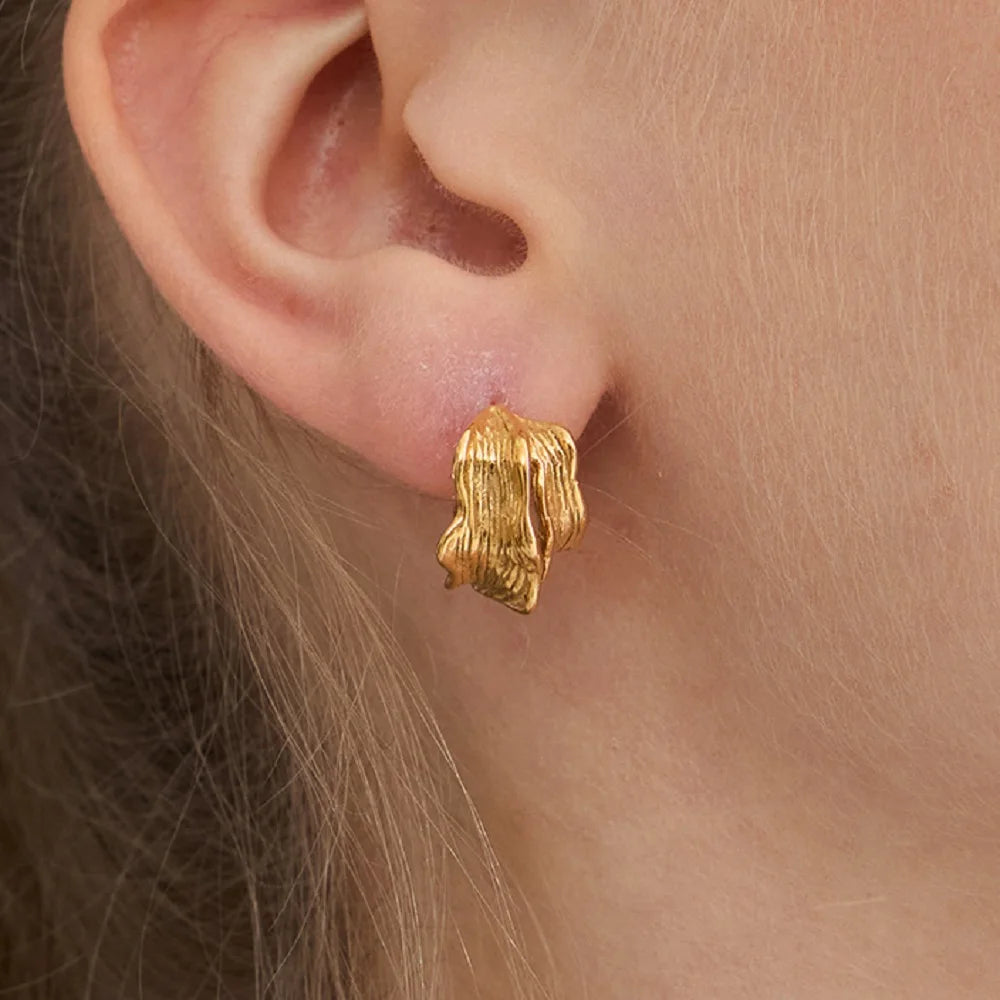 Uworld Personalized Statement Stainless Steel Waterproof Ribbed Wave Hollow C-Ring Earrings Ear Bone Jewelry