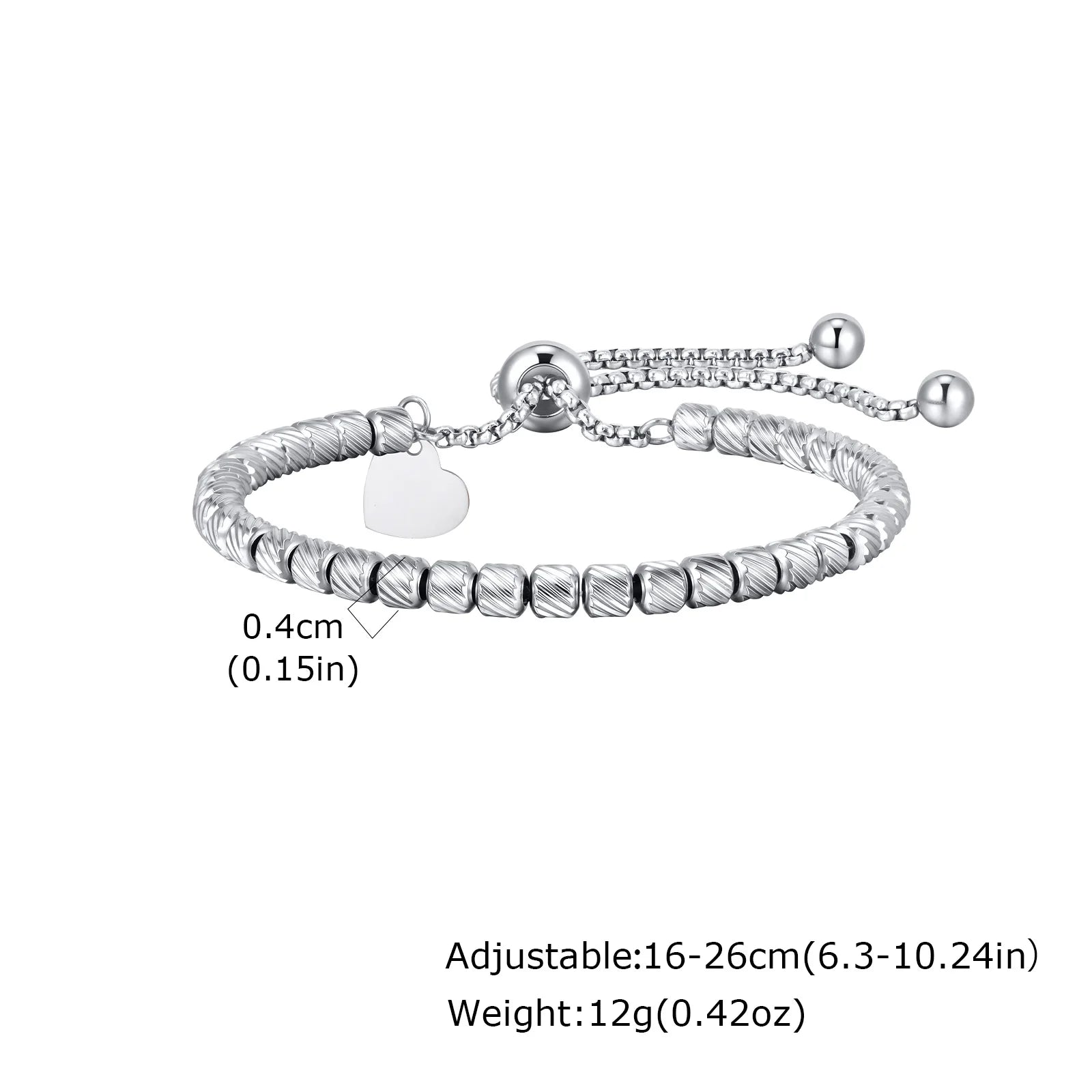 High Quality Beads Heart Charm Bracelets For Women Men Adjustable Stainless Steel Couple Jewelry Fashion Valentine's Day Gift