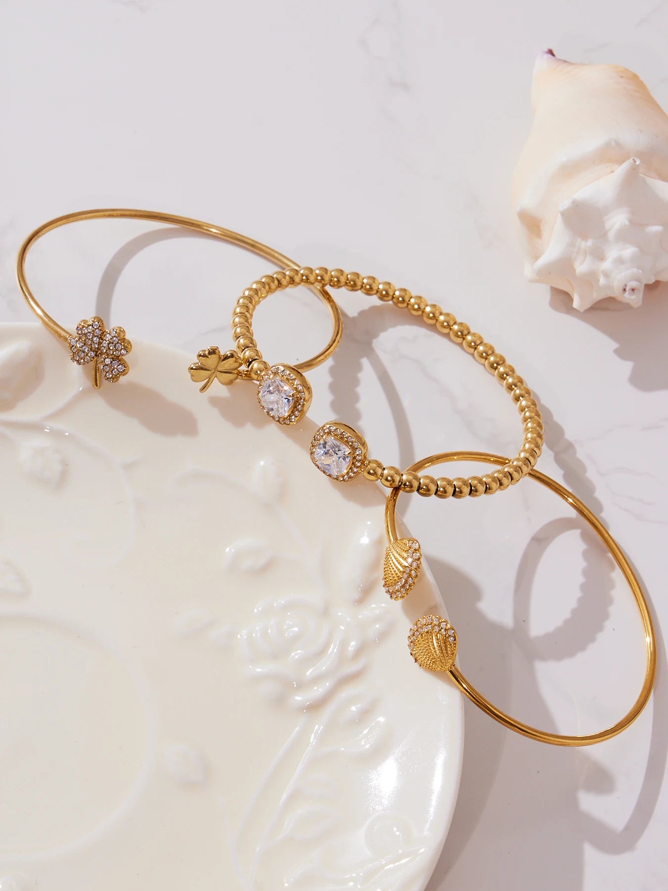 Nivora Popular Women Cuff Bracelets Cubic Zirconia Stainless Steel PVD Gold Plated Wedding Banquet Charm Bracelet Bangle Jewelry