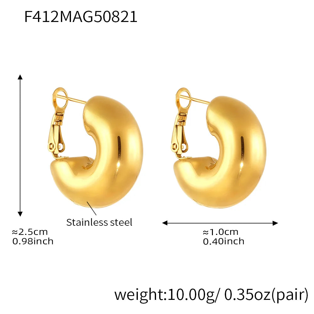 Nivora Minimalism Chubby Hollow Stainless Steel Hoop Earrings For Women PVD Gold Plated Hypoallergenic Wedding Earrings Jewelry