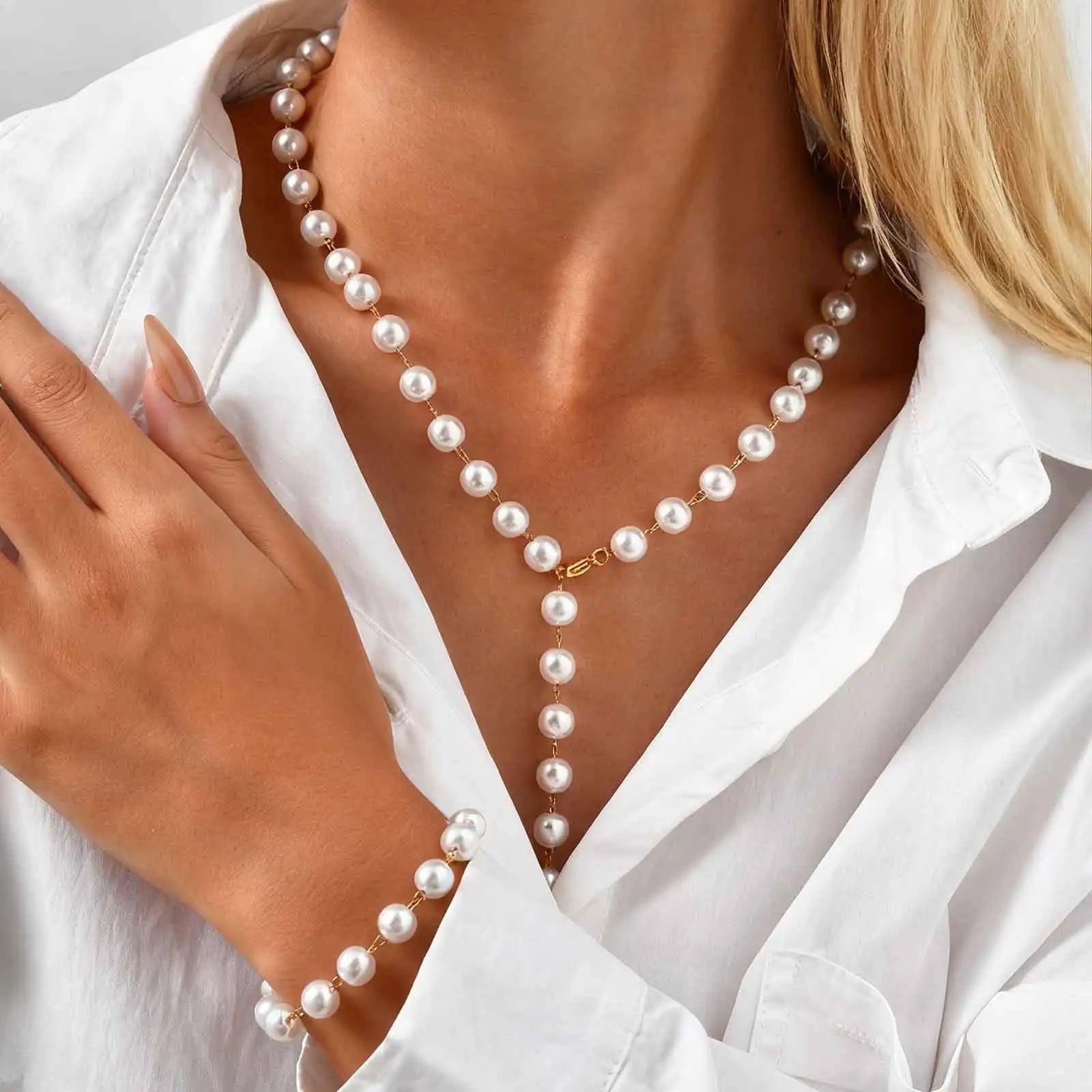 Elegant Imitation Pearl Bracelet for Women,Stainless Steel Waterproof  Beaded Chain Bracelets,Daily New Fashion Jewelry Gift