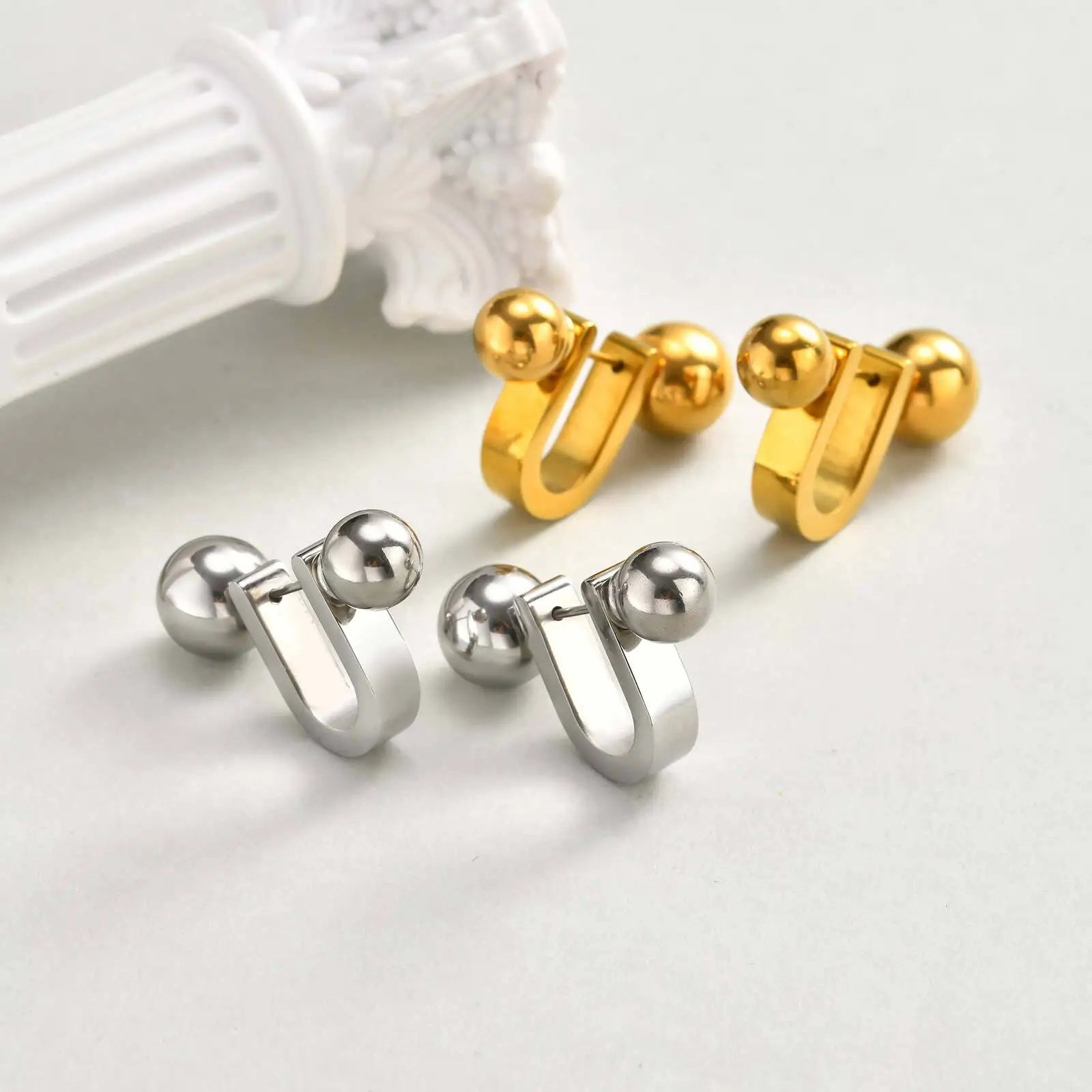 Unique U-Shape Hoop Earrings for Women, Stainless Steel Earring, Minimalist Statement Ball Piercing Ear Accessories