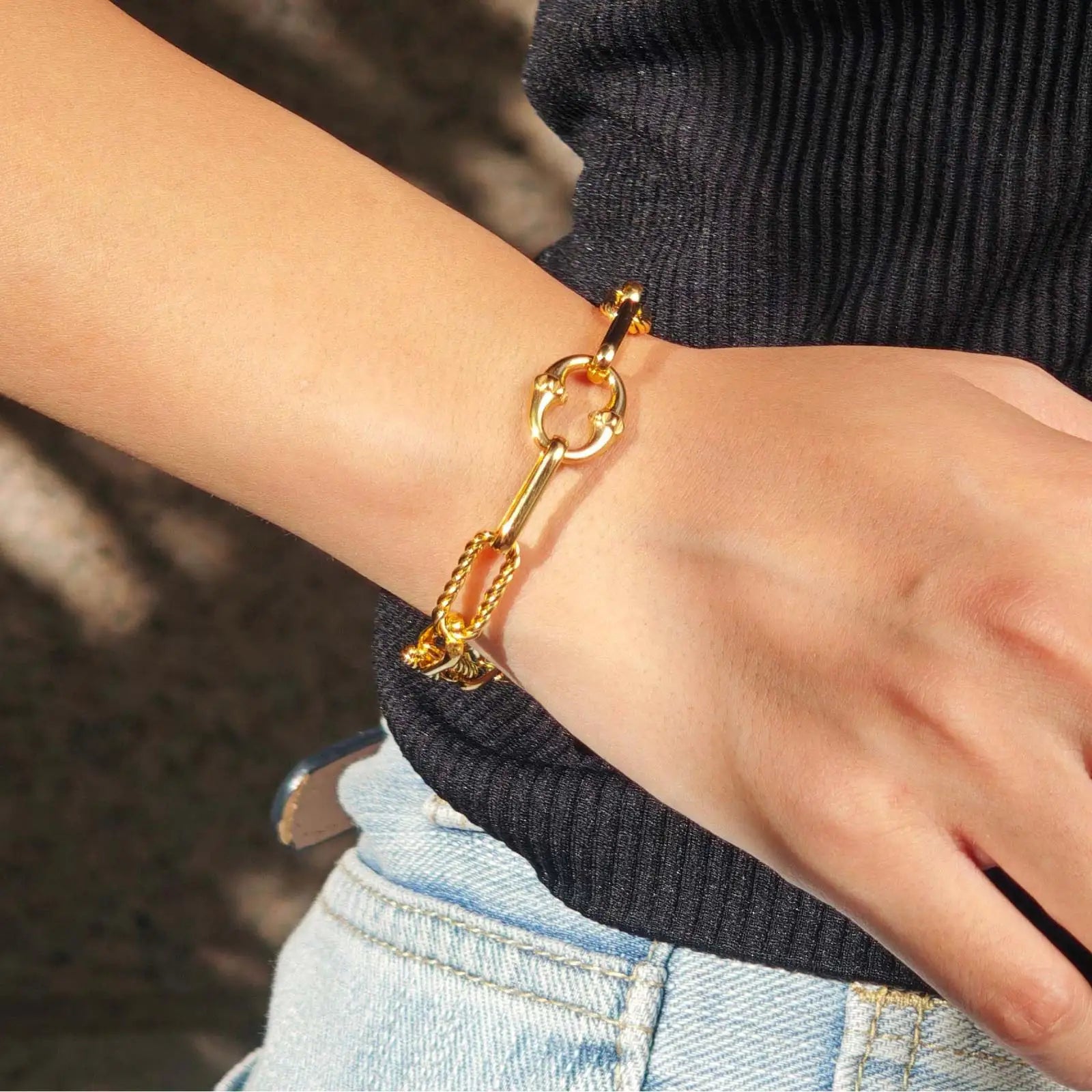 Chunky Stainless Steel Bracelets for Women,Gold Color Handmade Chain Ring Accessories Bracelet,Classic Jewelry Gift