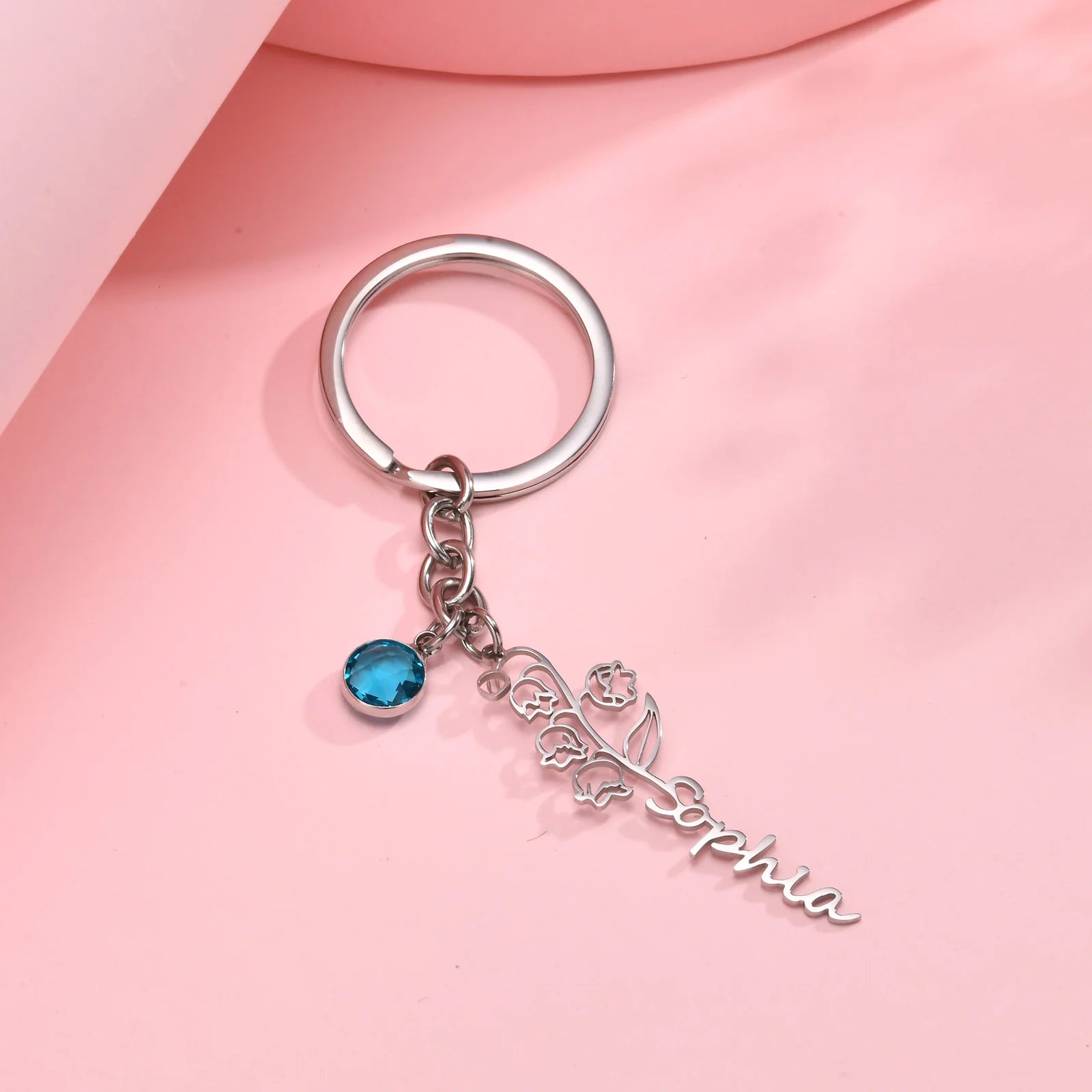 Birthday Flower Keychain Name Customized Stainless Steel Key Ring Cute Sweet Key Chains For Women Girls DIY Jewelry
