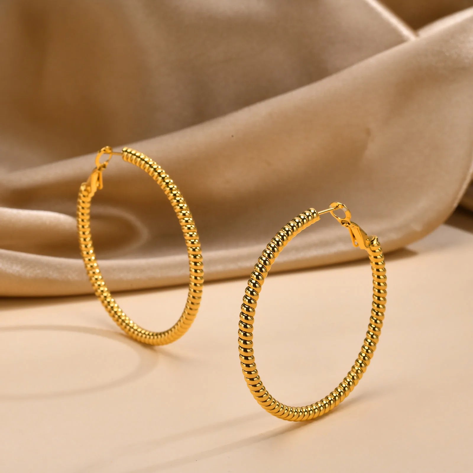 Trendy Round Hoop Earrings for Women Birthday Party,Chic Gold Color Stainless Steel Earring Jewelry Gifts to Mom Wife Girlfriend