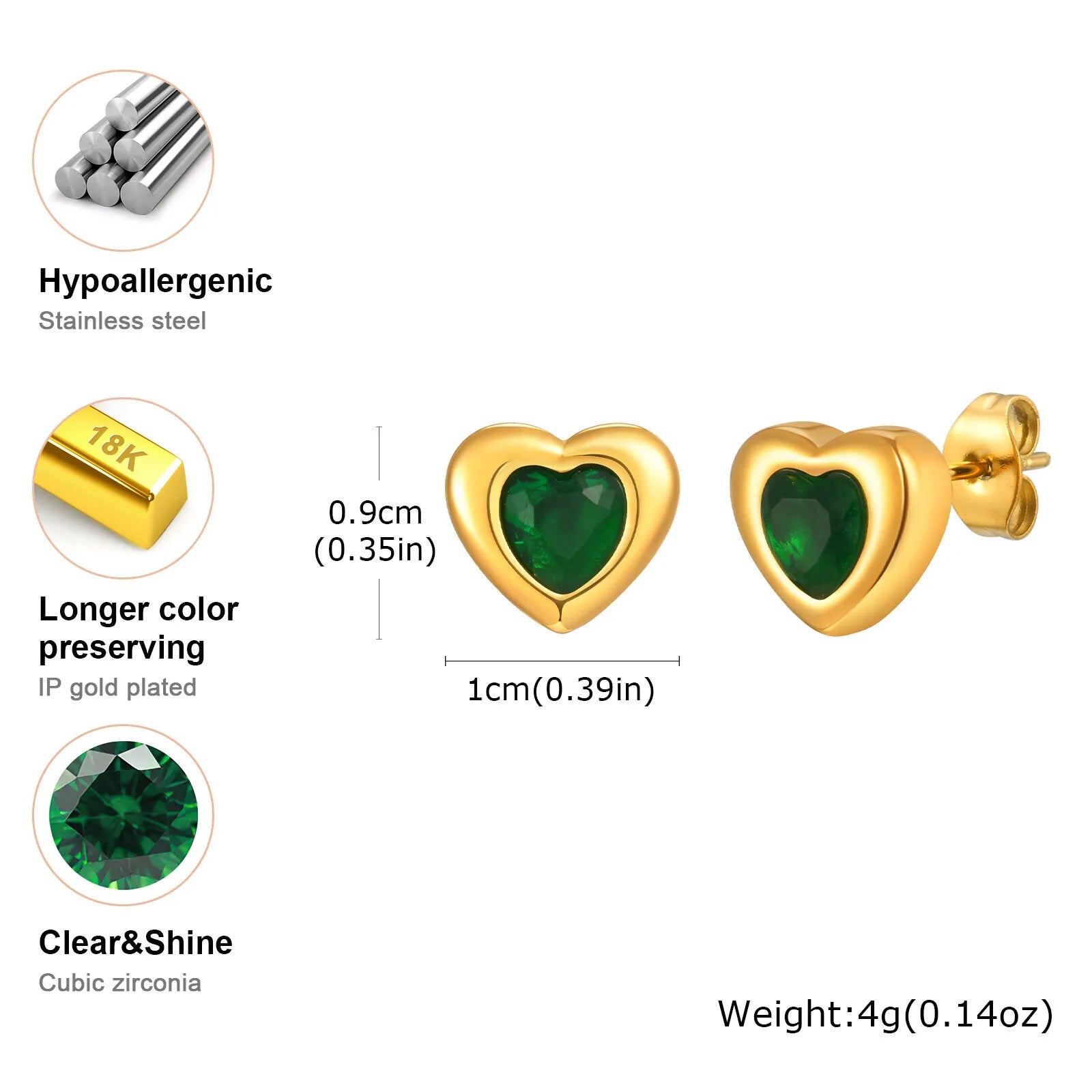 Retro Green Zircon Pendant Necklace For Women, Crystal Stone Chain Stainless Steel Gold Plated Luxury Birthday Gifts